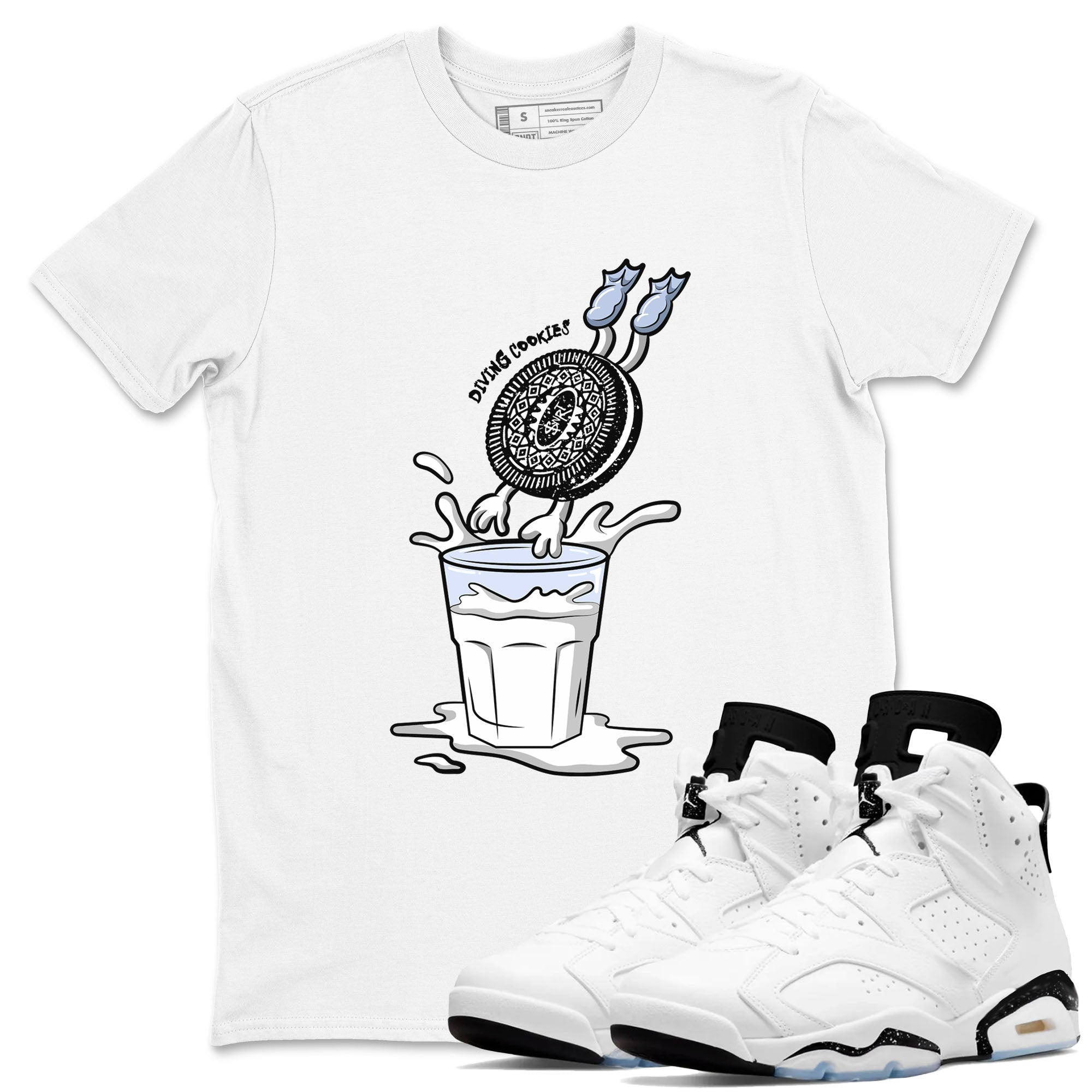 6s White Black shirt to match jordans Diving Cookies sneaker tees Air Jordan 6 White Black SNRT Sneaker Release Tees unisex cotton White 1 crew neck shirt