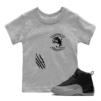 12s Black Wolf Grey shirts to match jordans Dominant Wolf sneaker match tees 12s Baron SNRT Sneaker Release Tees Youth Baby Heather Grey 1 crew neck shirts