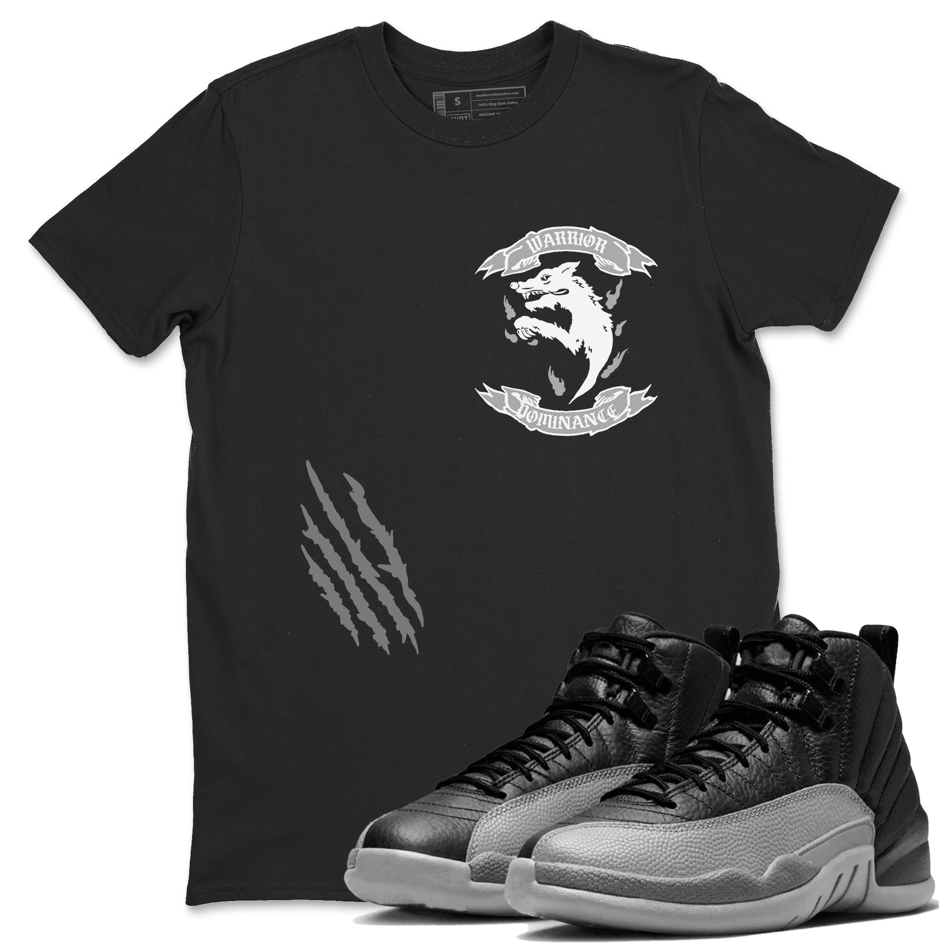 12s Black Wolf Grey shirts to match jordans Dominant Wolf sneaker match tees 12s Baron SNRT Sneaker Release Tees unisex cotton Black 1 crew neck shirts
