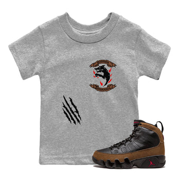 9s Olive shirts to match jordans Dominant Wolf sneaker match tees Air Jordan 9 Olive match shoes to clothes SNRT Sneaker Tees Youth Baby Heather Grey 1 tee