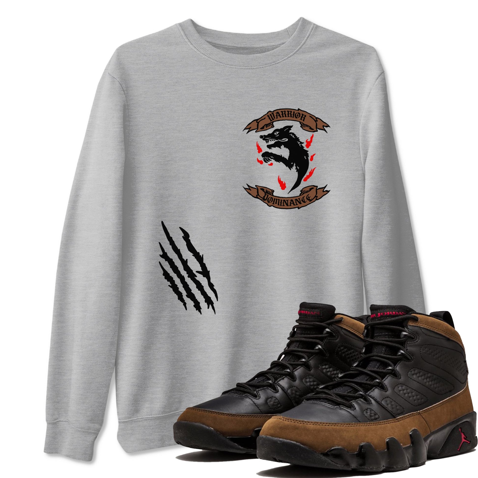 9s Olive shirts to match jordans Dominant Wolf sneaker match tees Air Jordan 9 Olive match shoes to clothes SNRT Sneaker Tees unisex cotton Heather Grey 1 shirts