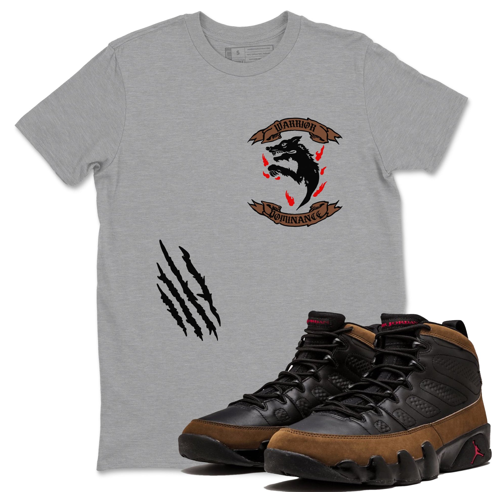 9s Olive shirts to match jordans Dominant Wolf sneaker match tees Air Jordan 9 Olive match shoes to clothes SNRT Sneaker Tees unisex cotton Heather Grey 1 shirts