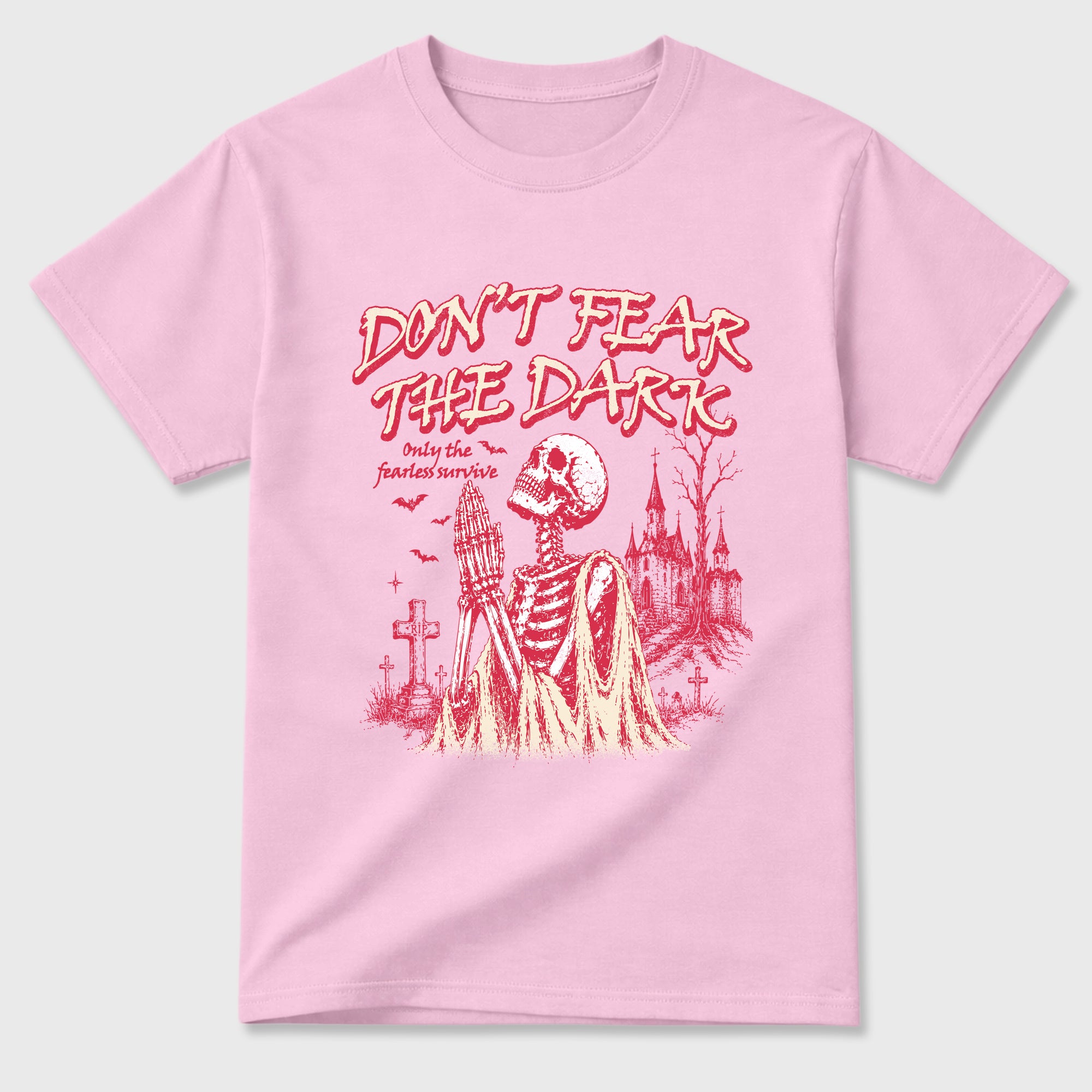 Don't Fear the Dark Graphic T-Shirt featuring original streetwear artwork designed to match the Air Jordan 1 Travis Scott Tropical Pink. Pink 2 Graphic T-Shirt.