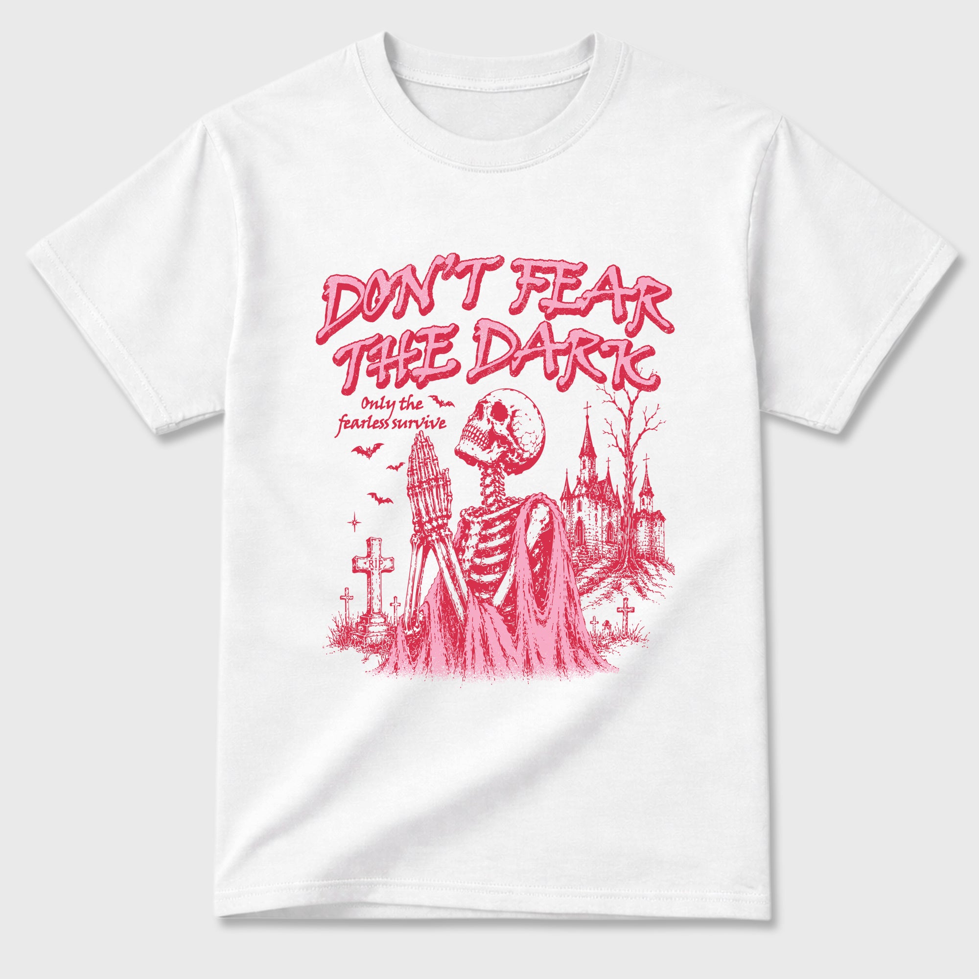 Don't Fear the Dark Graphic T-Shirt featuring original streetwear artwork designed to match the Air Jordan 1 Travis Scott Tropical Pink. White 2 Graphic T-Shirt.