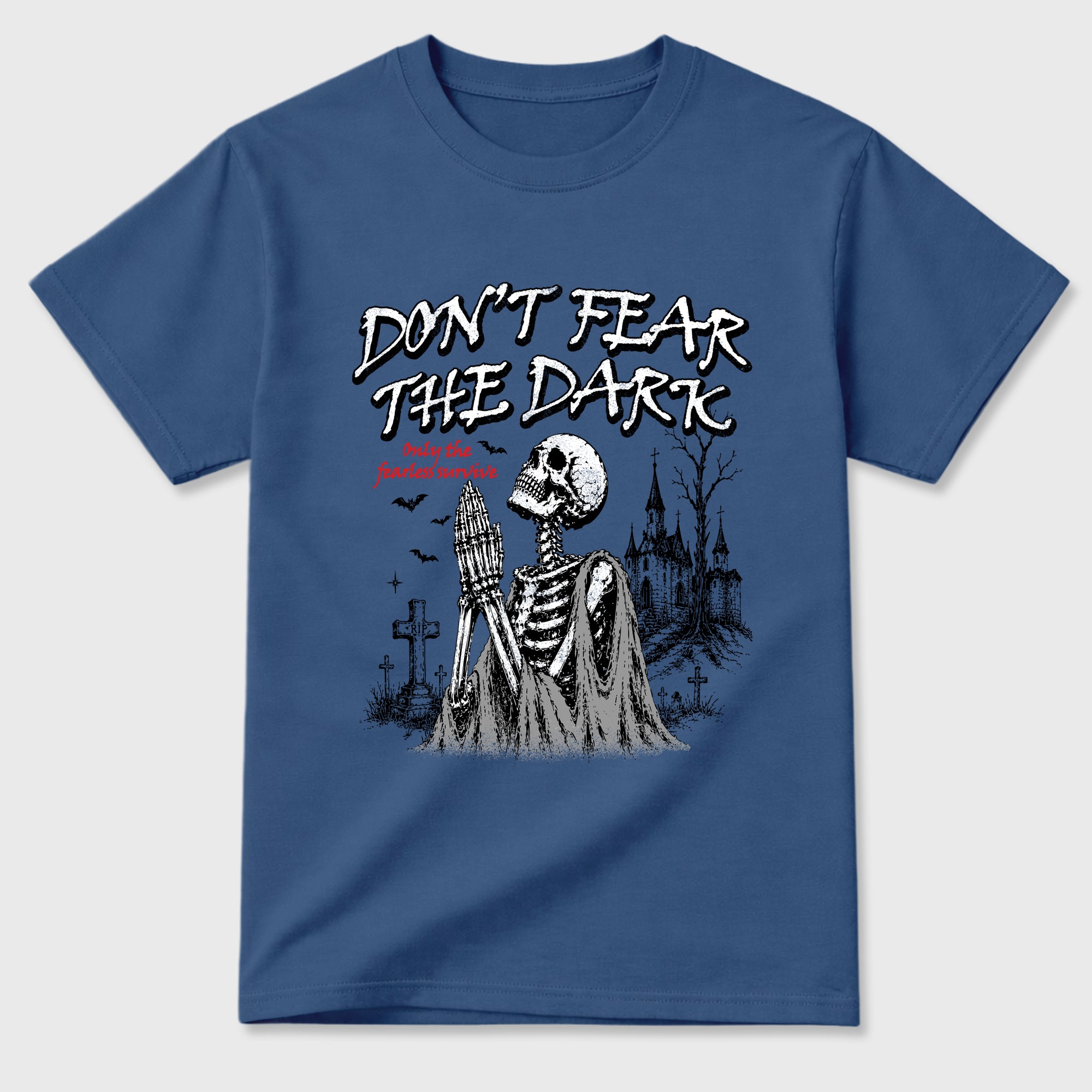 Don't Fear the Dark Graphic T-Shirt featuring original streetwear artwork designed to match the Air Jordan 3 True Blue. Denim Blue 2 Graphic T-Shirt.