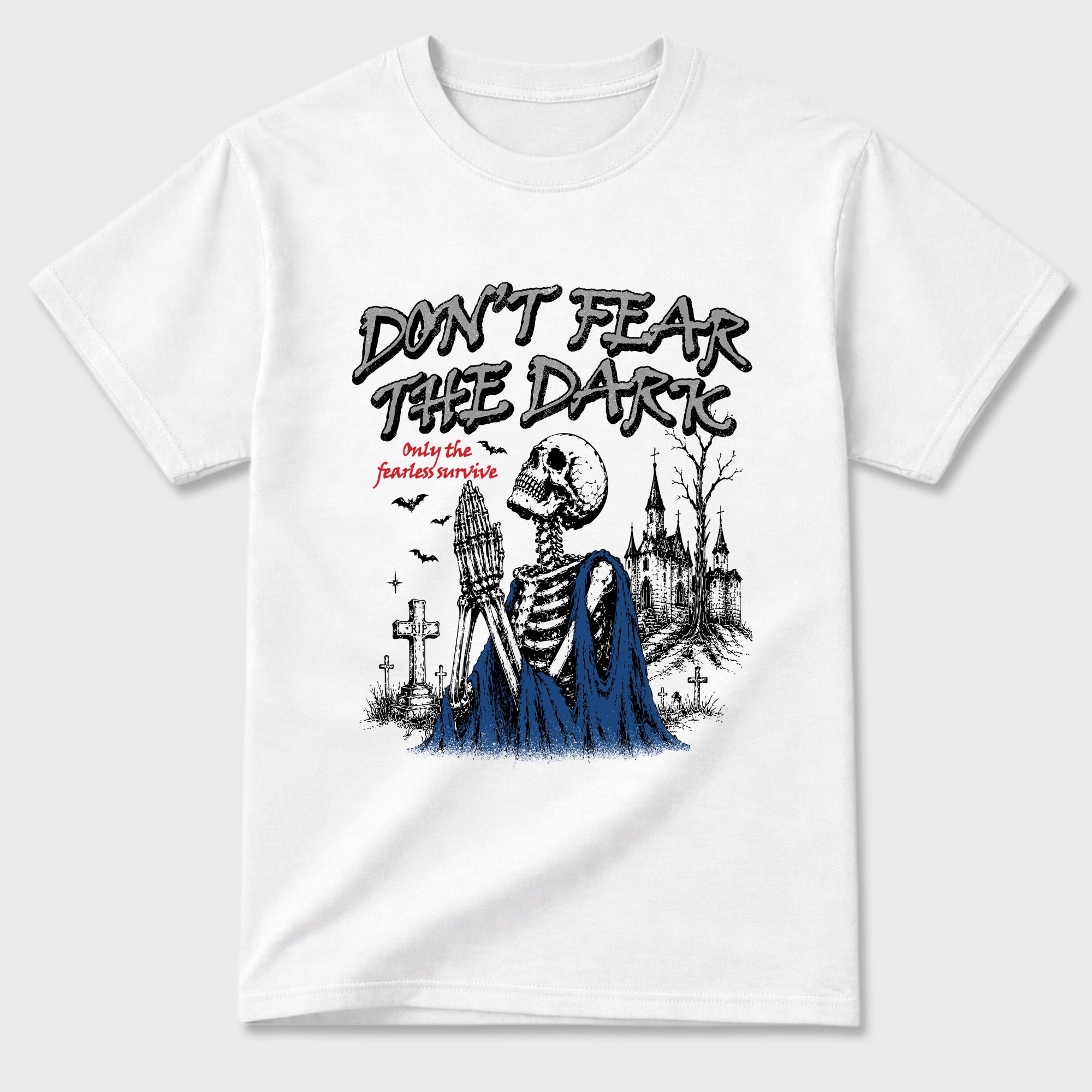 Don't Fear the Dark Graphic T-Shirt featuring original streetwear artwork designed to match the Air Jordan 3 True Blue. White 2 Graphic T-Shirt.