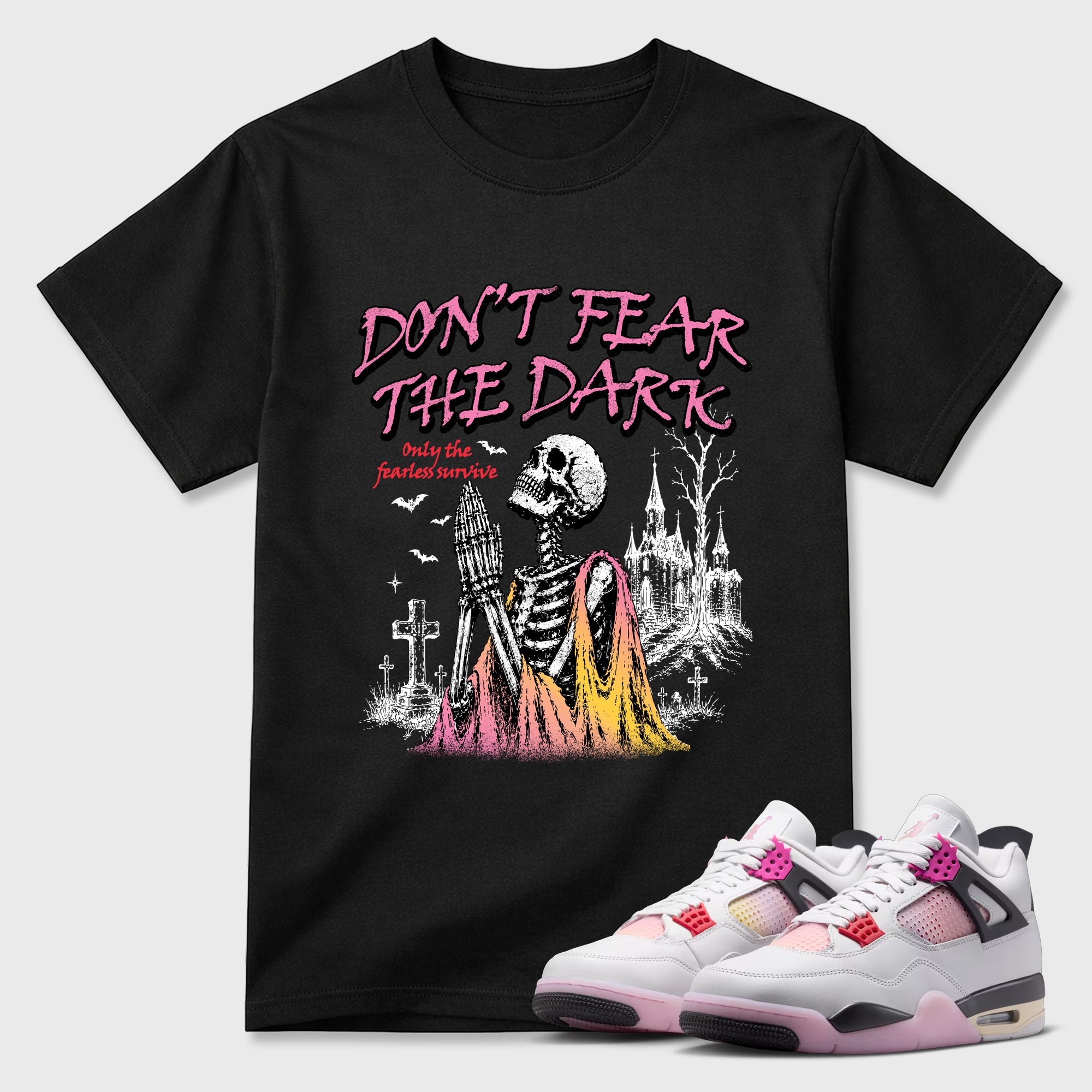 Don't Fear the Dark Graphic T-Shirt featuring original streetwear artwork designed to match the Air Jordan 4 Comic. Black 1 Graphic T-Shirt.
