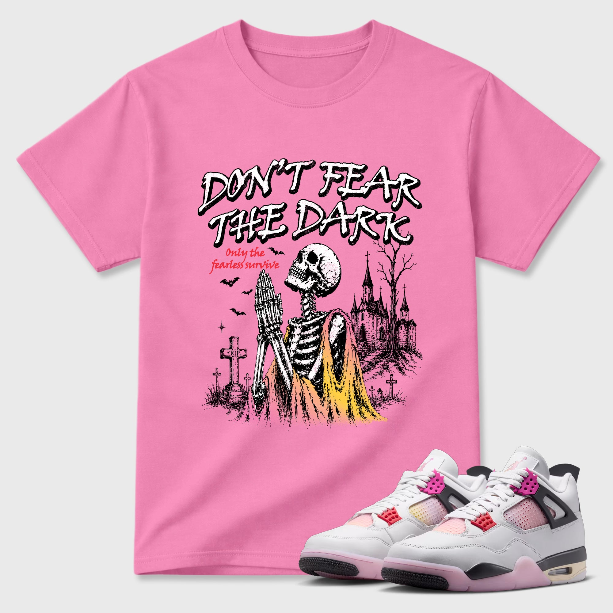 Don't Fear the Dark Graphic T-Shirt featuring original streetwear artwork designed to match the Air Jordan 4 Comic. Bubble Gum 1 Graphic T-Shirt.