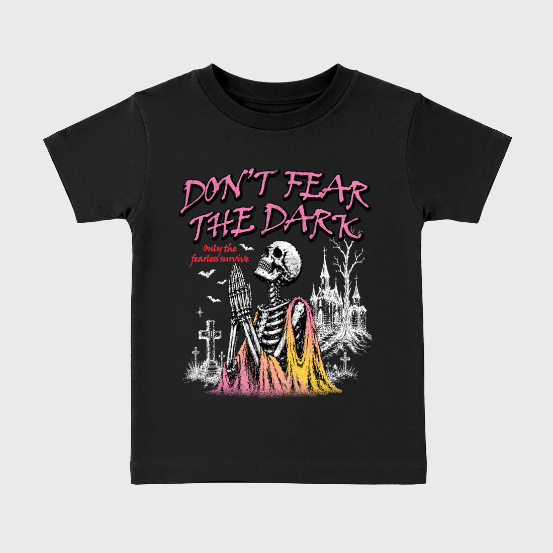 Don't Fear the Dark Baby & Kids Graphic T-Shirt featuring original artwork designed to match the Air Jordan 4 Comic. Black 2 Kids Graphic Tee.