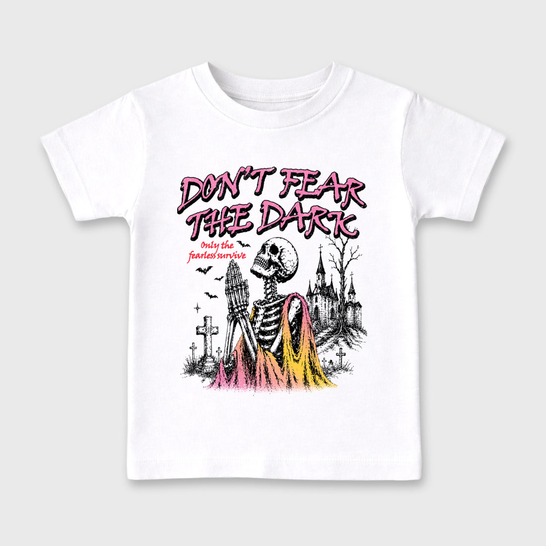 Don't Fear the Dark Baby & Kids Graphic T-Shirt featuring original artwork designed to match the Air Jordan 4 Comic. White 2 Kids Graphic Tee.