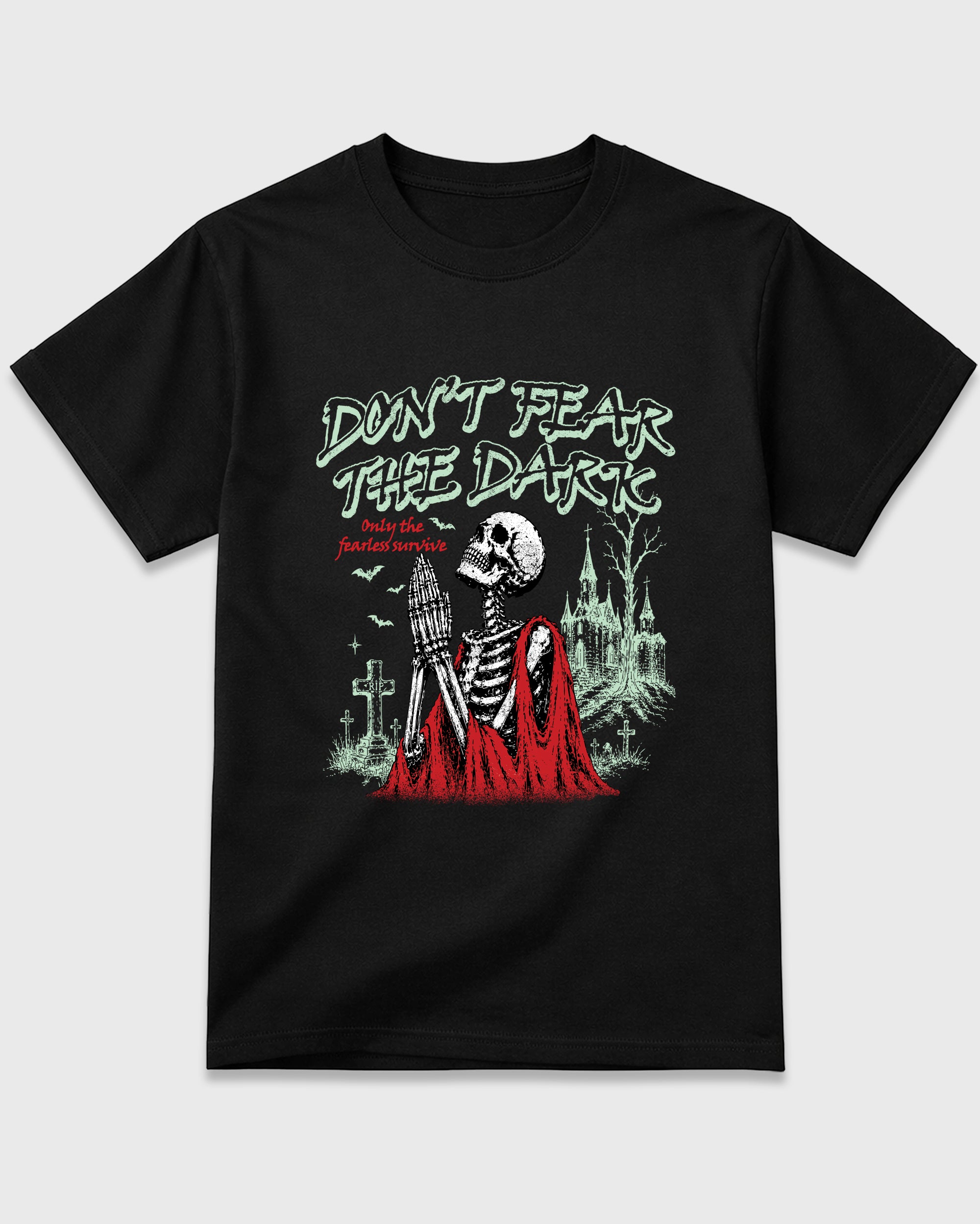 Don't Fear the Dark Graphic T-Shirt featuring original streetwear artwork designed to match the Air Jordan 5 Halloween. Black 2 Graphic T-Shirt.