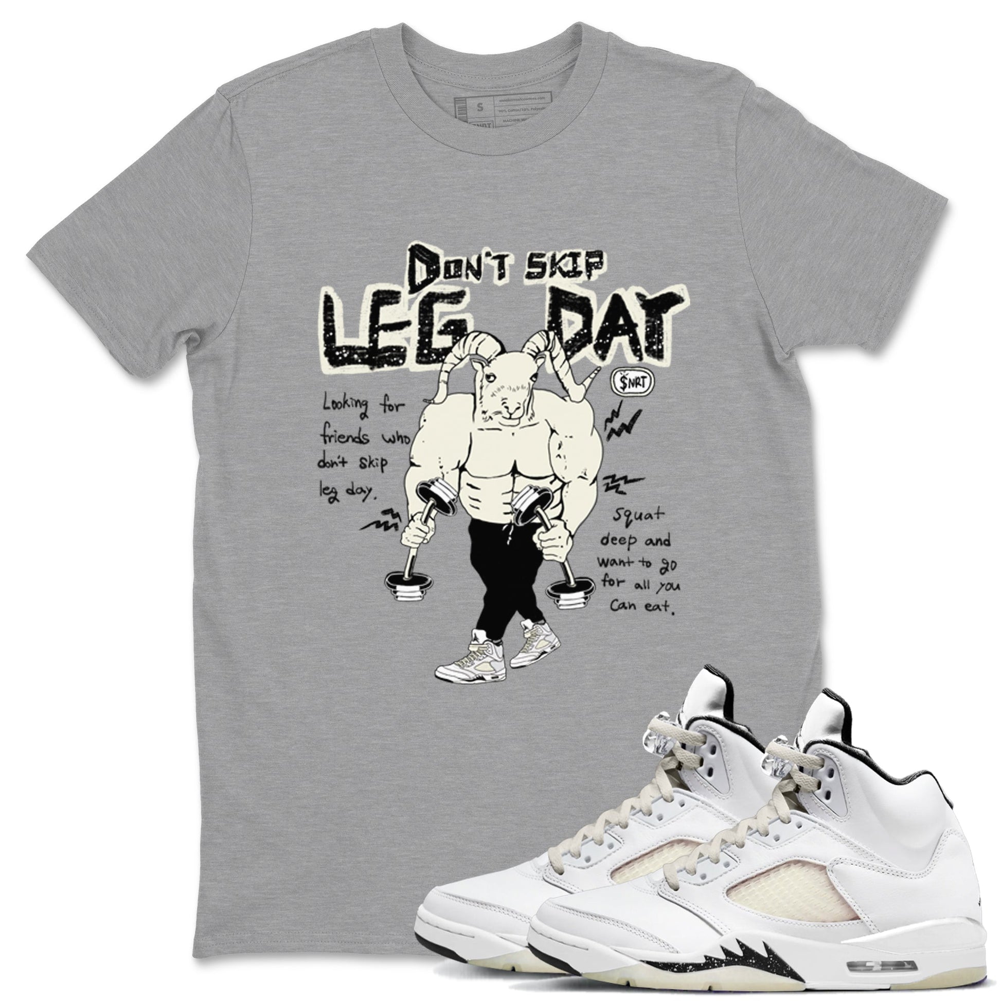 AJ5 Sail shirt to match jordans Don't Skip Leg Day sneaker tees Air Jordan 5 Sail SNRT Sneaker Release Tees unisex cotton Heather Grey 1 crew neck shirt