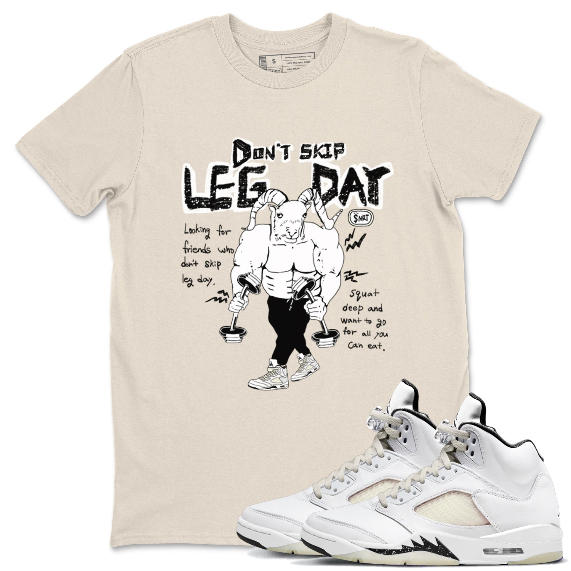 AJ5 Sail shirt to match jordans Don't Skip Leg Day sneaker tees Air Jordan 5 Sail SNRT Sneaker Release Tees unisex cotton Natural 1 crew neck shirt