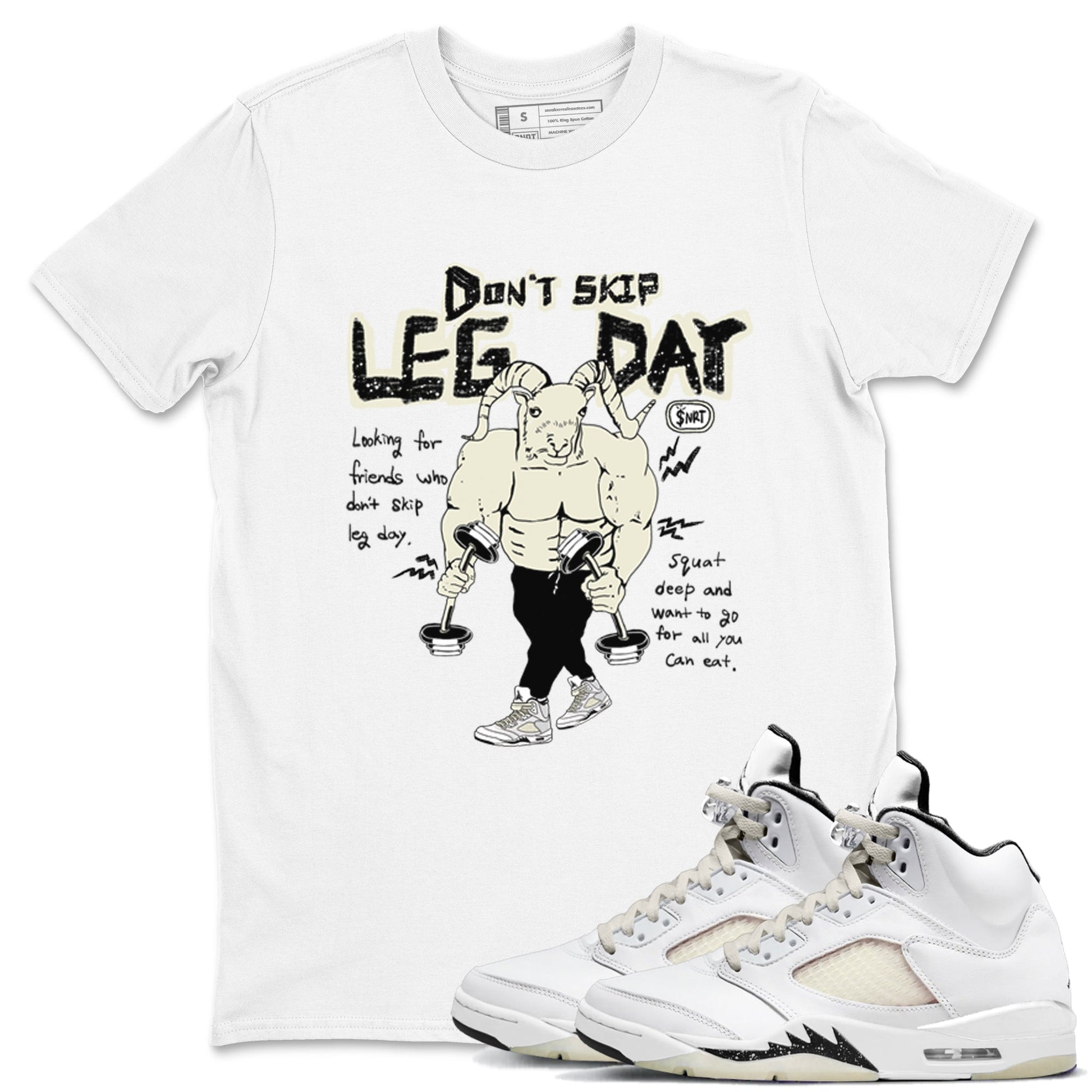 AJ5 Sail shirt to match jordans Don't Skip Leg Day sneaker tees Air Jordan 5 Sail SNRT Sneaker Release Tees unisex cotton White 1 crew neck shirt
