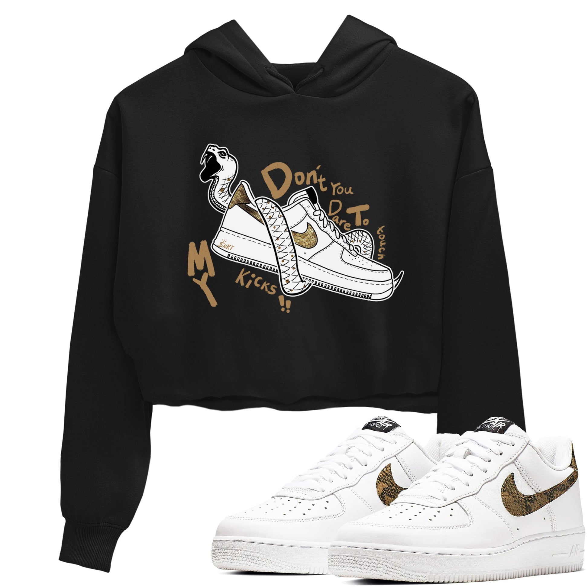 Air Force 1 Ivory Snake shirt to match jordans Don't Touch My Kicks sneaker tees Air Force 1 Ivory Snake SNRT Sneaker Release Tees Black 1 crop length shirt