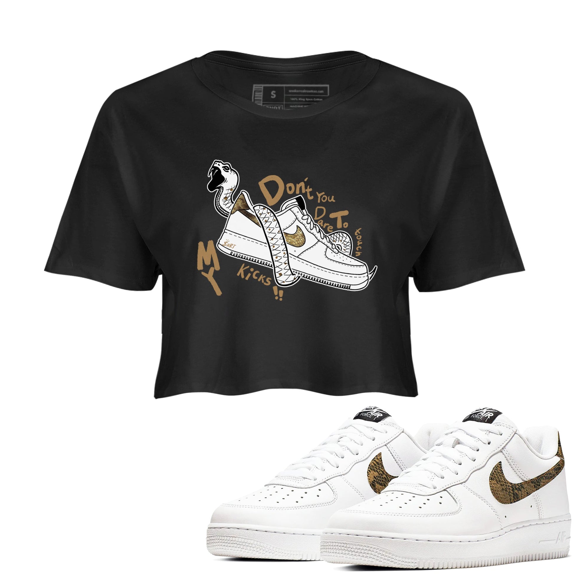 Air Force 1 Ivory Snake shirt to match jordans Don't Touch My Kicks sneaker tees Air Force 1 Ivory Snake SNRT Sneaker Release Tees Black 1 crop length shirt