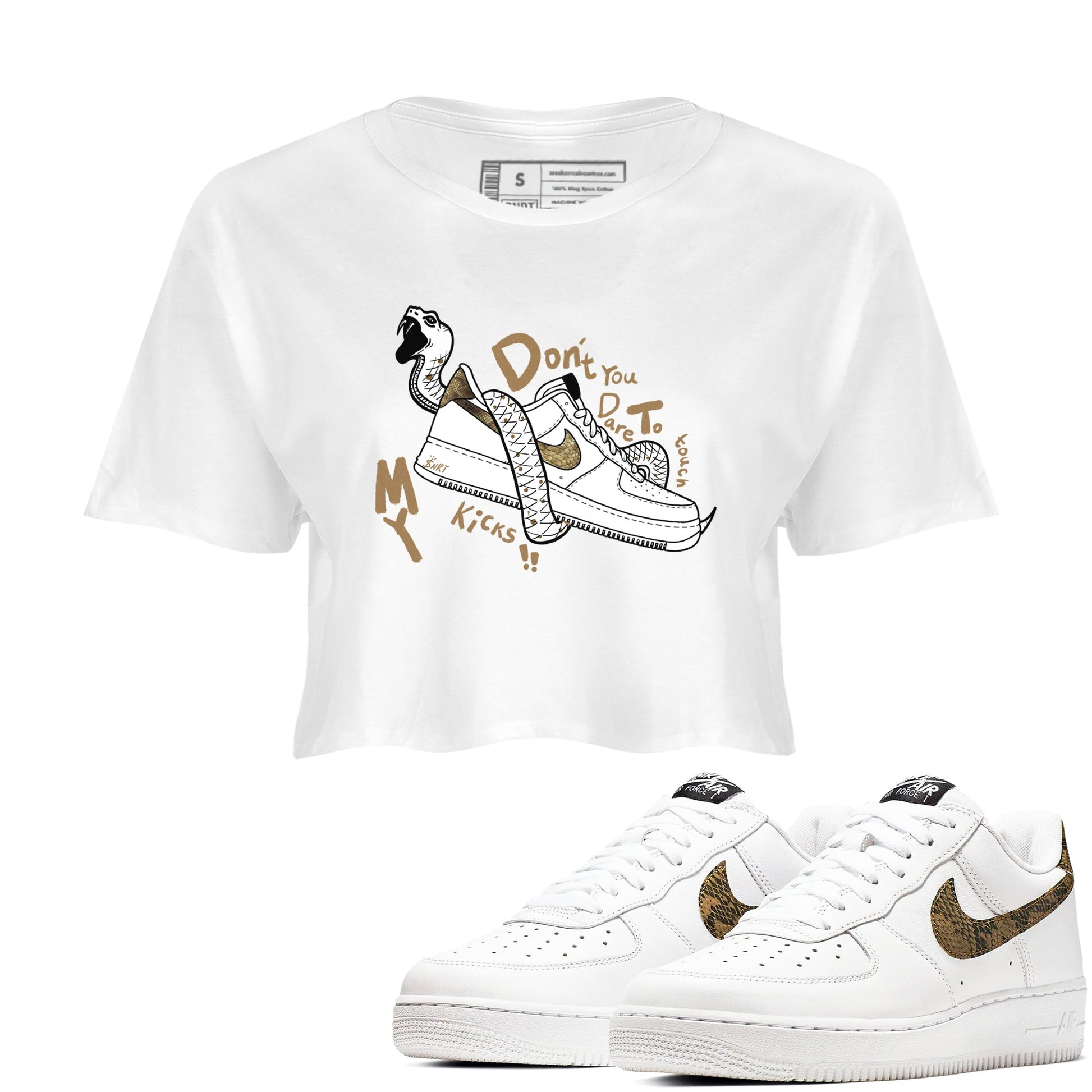 Air Force 1 Ivory Snake shirt to match jordans Don't Touch My Kicks sneaker tees Air Force 1 Ivory Snake SNRT Sneaker Release Tees White 1 crop length shirt