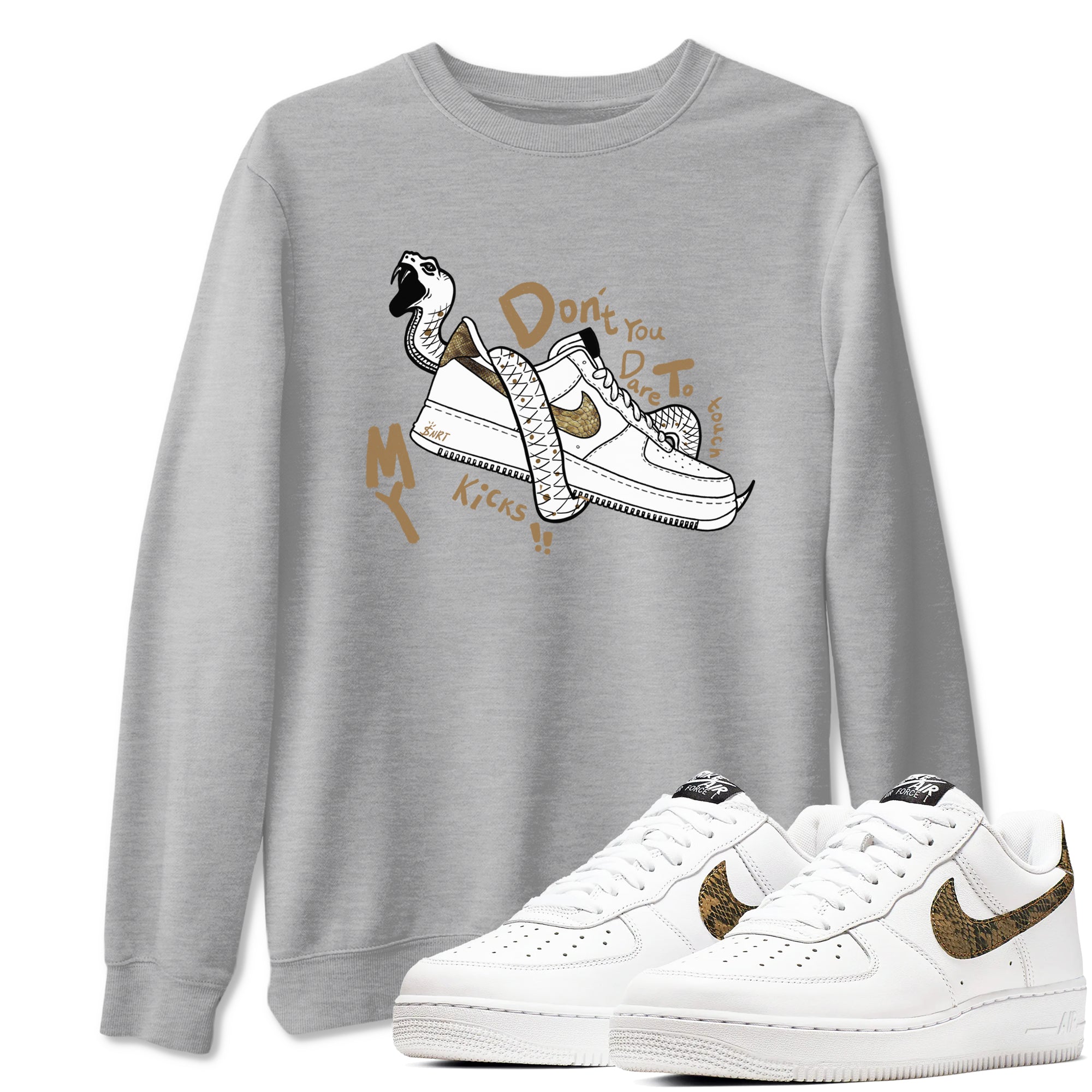 Air Force 1 Ivory Snake shirt to match jordans Don't Touch My Kicks sneaker tees Air Force 1 Ivory Snake SNRT Sneaker Release Tees unisex cotton Heather Grey 1 crew neck shirt