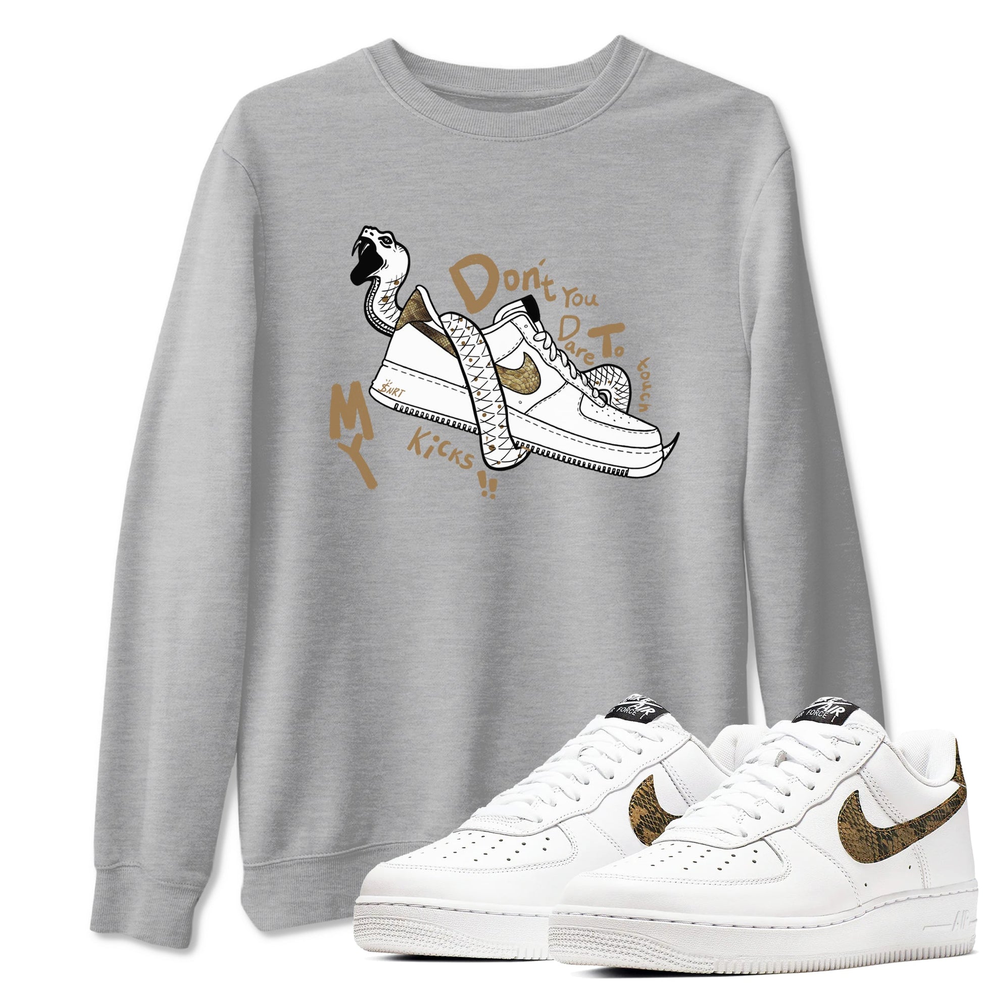 Air Force 1 Ivory Snake shirt to match jordans Don't Touch My Kicks sneaker tees Air Force 1 Ivory Snake SNRT Sneaker Release Tees unisex cotton Heather Grey 1 crew neck shirt