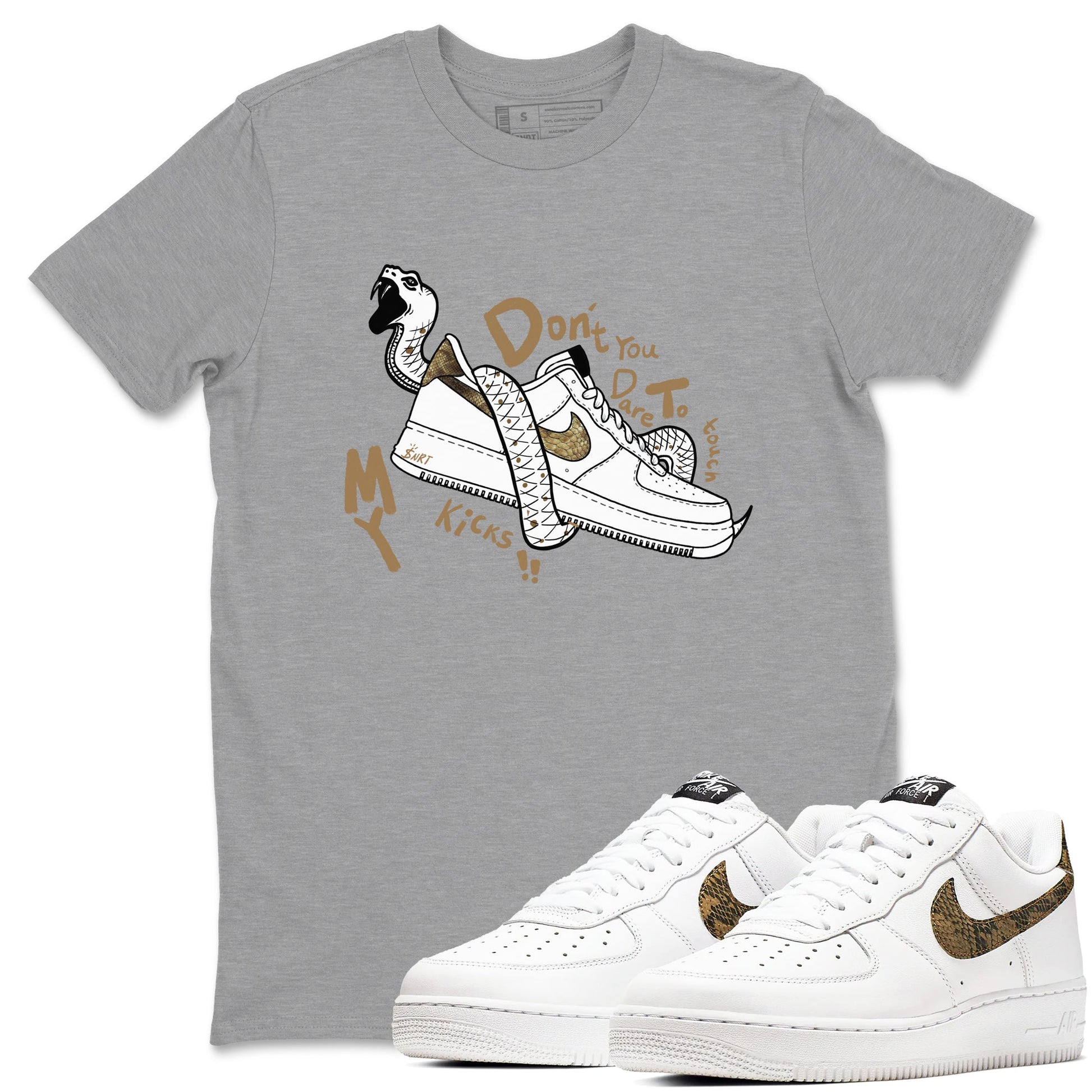 Air Force 1 Ivory Snake shirt to match jordans Don't Touch My Kicks sneaker tees Air Force 1 Ivory Snake SNRT Sneaker Release Tees unisex cotton Heather Grey 1 crew neck shirt