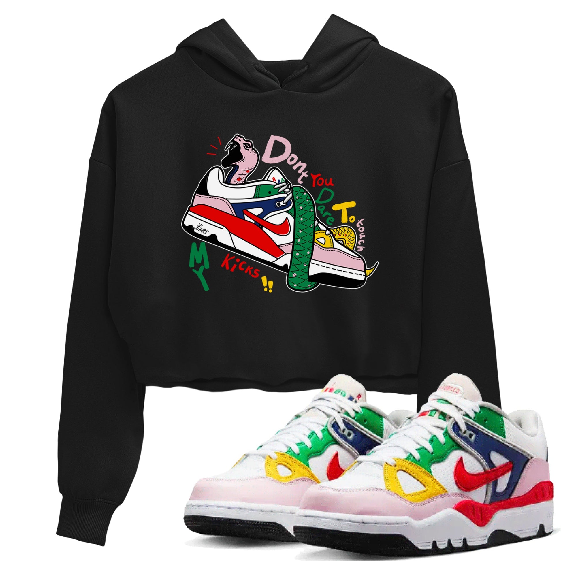AF 3 Nigo shirtsto match jordans Don't Touch My Kicks sneaker match tees Air Force 3 Low x Nigo Blue Void and Tour Yellow match shoes to clothes SNRT Sneaker Tees unisex cotton Black 1 crop tee