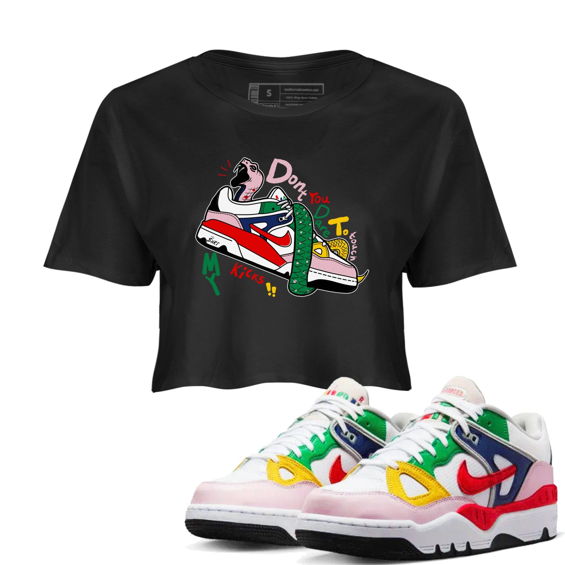 AF 3 Nigo shirtsto match jordans Don't Touch My Kicks sneaker match tees Air Force 3 Low x Nigo Blue Void and Tour Yellow match shoes to clothes SNRT Sneaker Tees unisex cotton Black 1 crop tee
