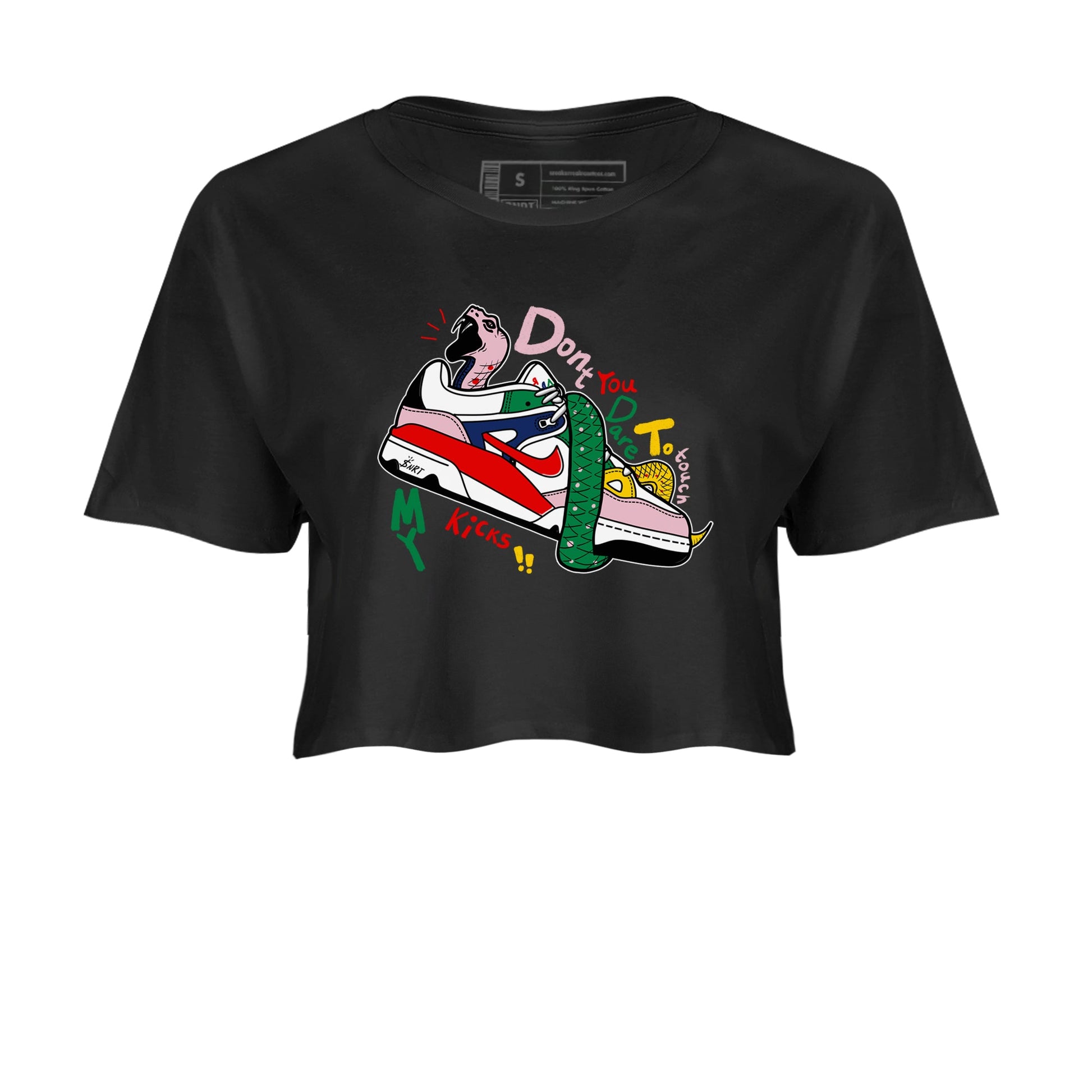 AF 3 Nigo shirtsto match jordans Don't Touch My Kicks sneaker match tees Air Force 3 Low x Nigo Blue Void and Tour Yellow match shoes to clothes SNRT Sneaker Tees unisex cotton Black 2 crop tee