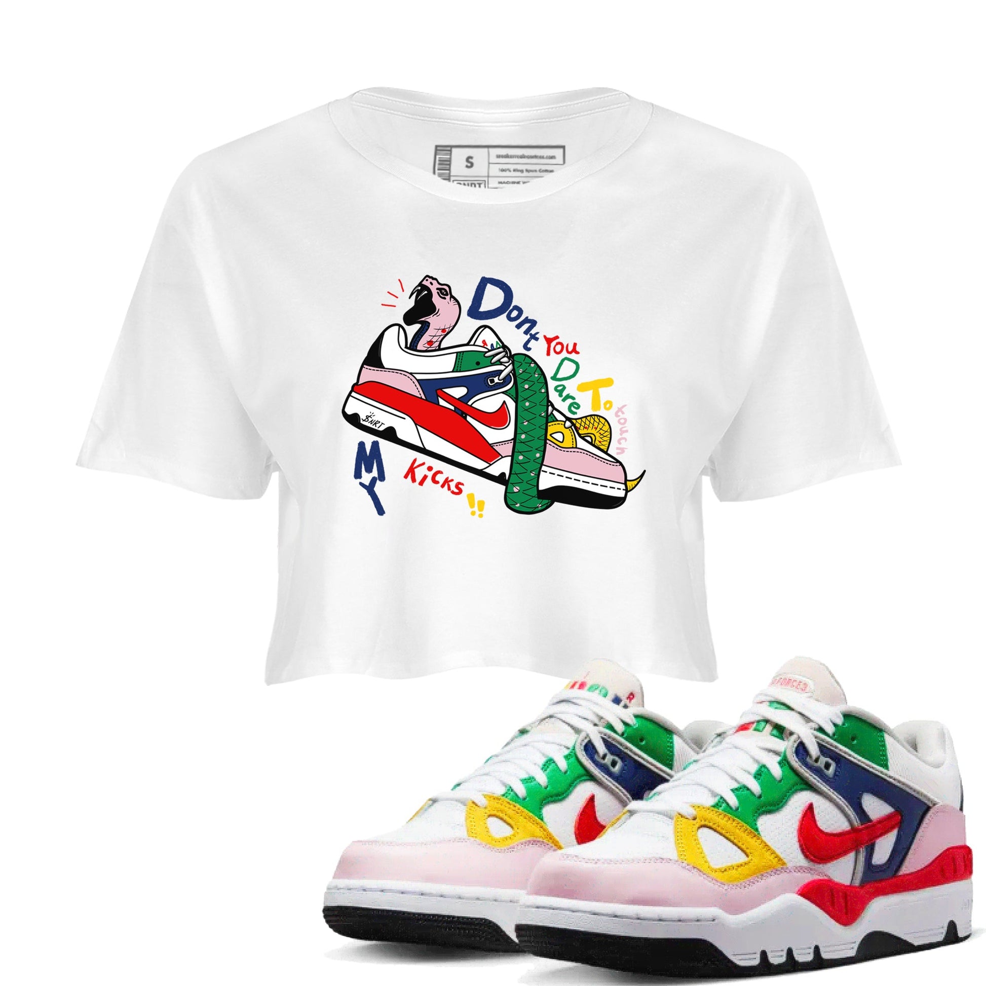 AF 3 Nigo shirtsto match jordans Don't Touch My Kicks sneaker match tees Air Force 3 Low x Nigo Blue Void and Tour Yellow match shoes to clothes SNRT Sneaker Tees unisex cotton White 1 crop tee
