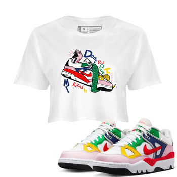 AF 3 Nigo shirtsto match jordans Don't Touch My Kicks sneaker match tees Air Force 3 Low x Nigo Blue Void and Tour Yellow match shoes to clothes SNRT Sneaker Tees unisex cotton White 1 crop tee