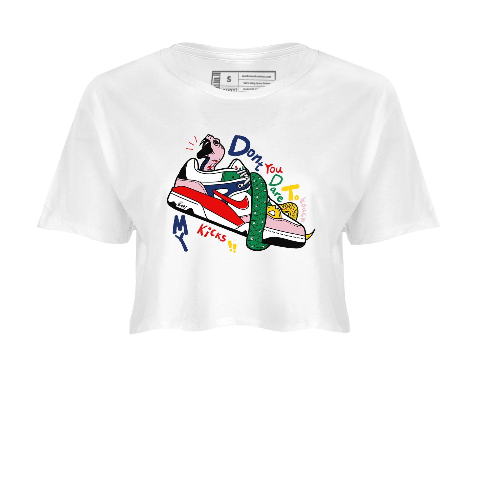 AF 3 Nigo shirtsto match jordans Don't Touch My Kicks sneaker match tees Air Force 3 Low x Nigo Blue Void and Tour Yellow match shoes to clothes SNRT Sneaker Tees unisex cotton White 2 crop tee