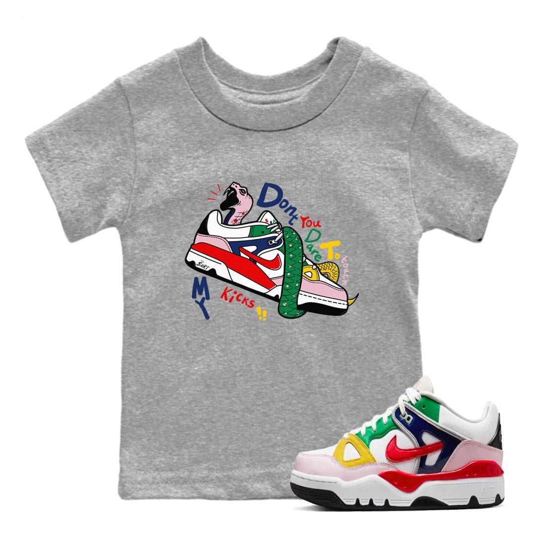 AF 3 Nigo shirtsto match jordans Don't Touch My Kicks sneaker match tees Air Force 3 Low x Nigo Blue Void and Tour Yellow match shoes to clothes SNRT Sneaker Tees Youth Baby Heather Grey 1 tee