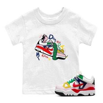 AF 3 Nigo shirtsto match jordans Don't Touch My Kicks sneaker match tees Air Force 3 Low x Nigo Blue Void and Tour Yellow match shoes to clothes SNRT Sneaker Tees Youth Baby White 1 tee