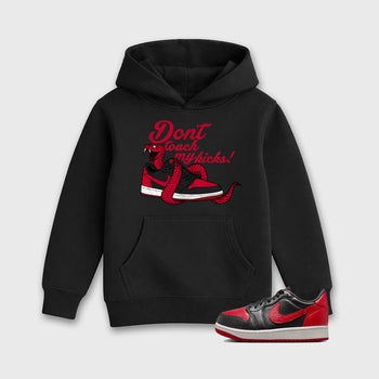 Sneaker match tees – Sneaker Tees To Match Air Jordan 1 Banned Shoes – Don't Touch My Kicks Kids T-Shirt Black 1