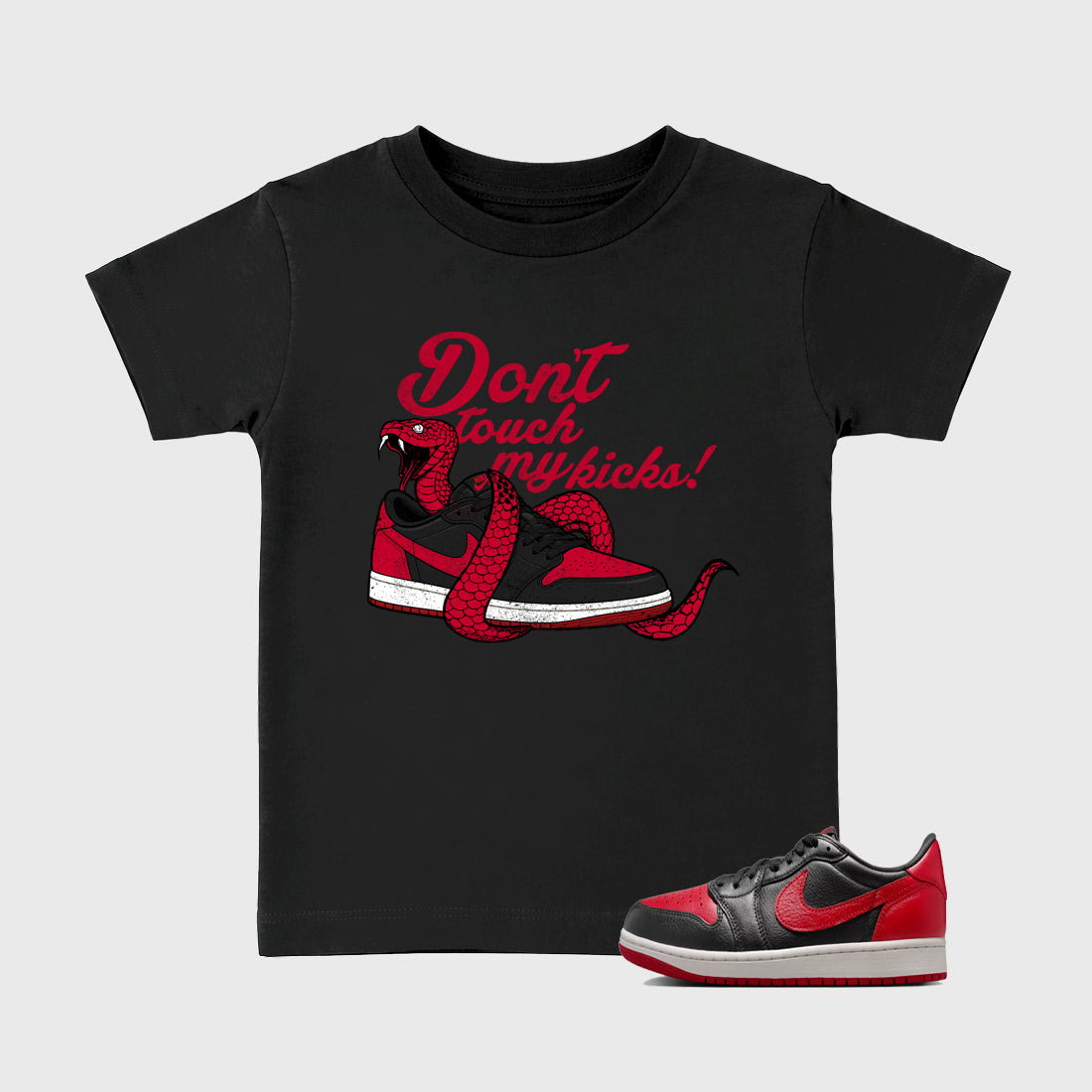 Sneaker match tees – Sneaker Tees To Match Air Jordan 1 Banned Shoes – Don't Touch My Kicks Kids T-Shirt Black 1