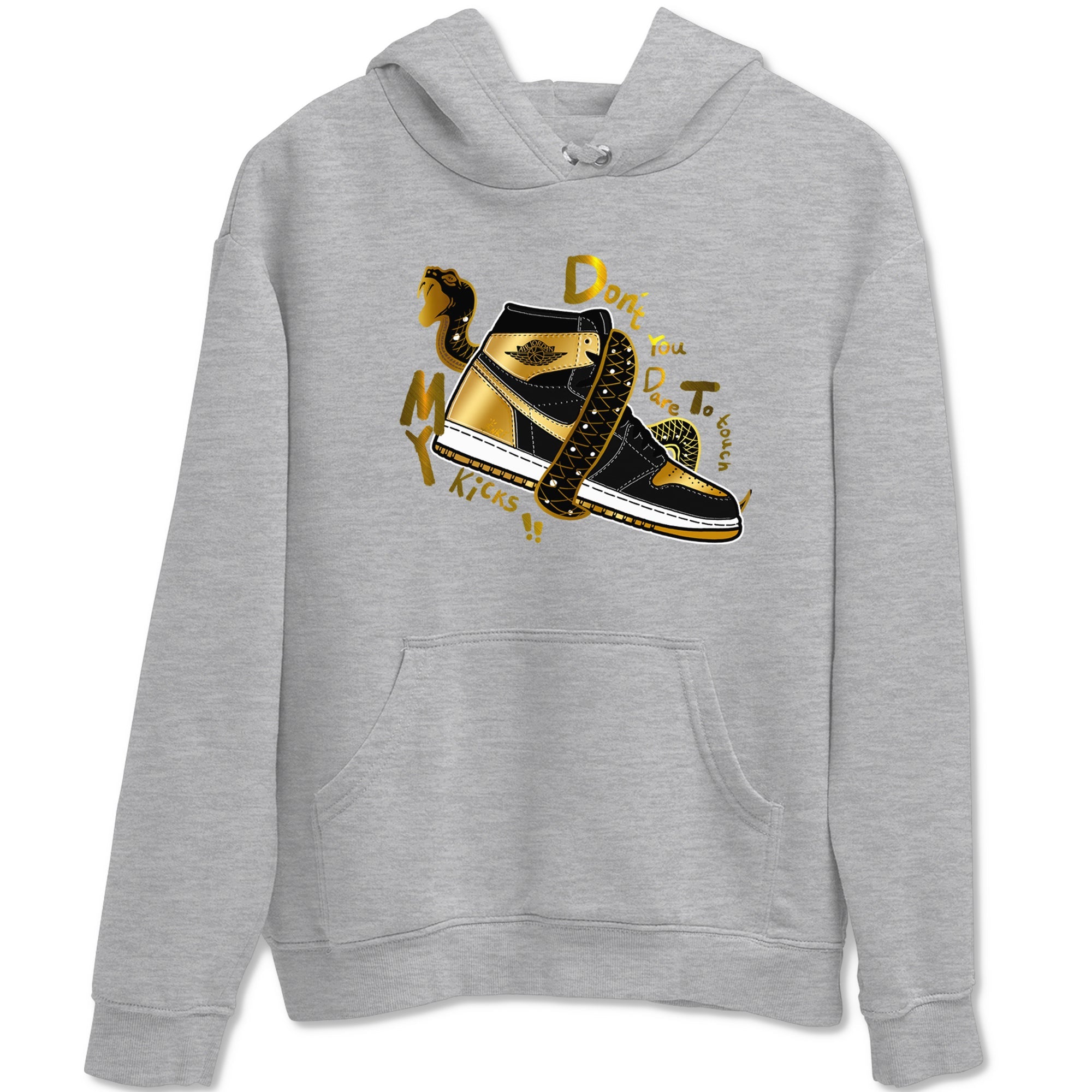 1s Black Metallic Gold shirts to match jordans Don't Touch My Kicks sneaker match tees Jordan 1 High OG Black and Gold SNRT Sneaker Tees streetwear brand Heather Grey 2 unisex cotton tee