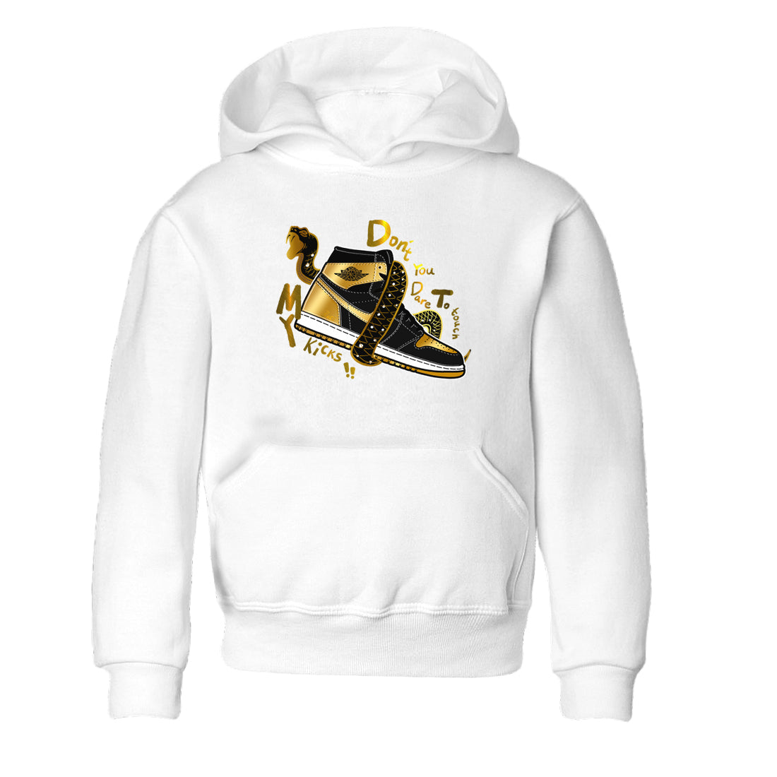 1s Black Metallic Gold shirts to match jordans Don't Touch My Kicks sneaker match tees Jordan 1 High OG Black and Gold SNRT Sneaker Tees streetwear brand Baby and Youth White 2 cotton tee