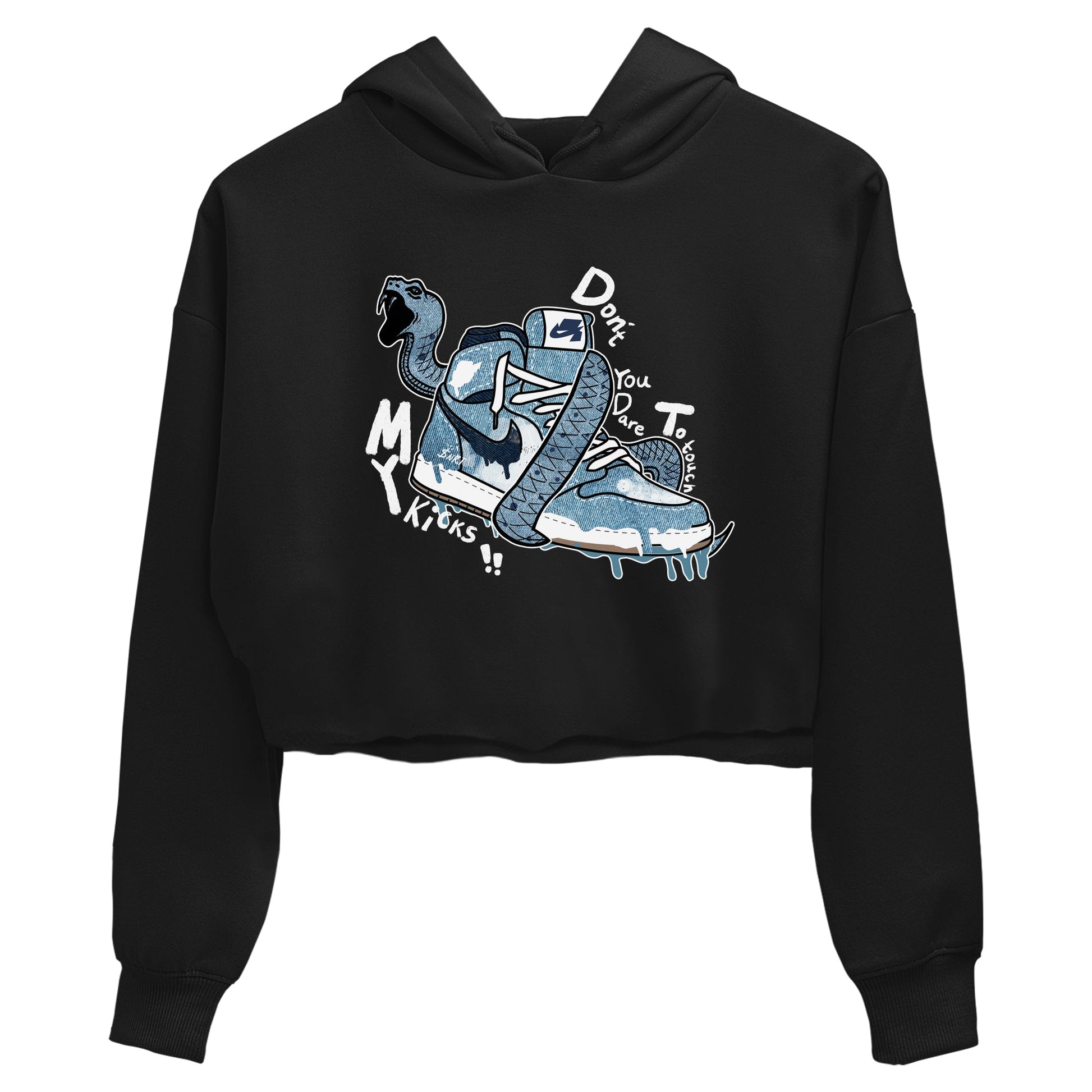 1s Denim shirts to match jordans Don't Touch My Kicks sneaker match tees Air Jordan 1 Denim SNRT Sneaker Tees streetwear brand Black 2 crop tee