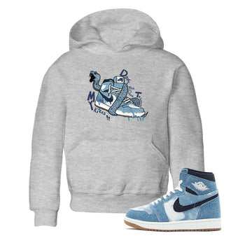 1s Denim shirts to match jordans Don't Touch My Kicks sneaker match tees Air Jordan 1 Denim SNRT Sneaker Tees streetwear brand Baby and Youth Heather Grey 1 cotton tee