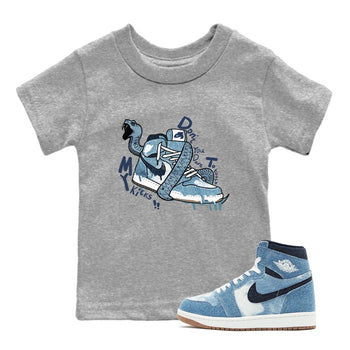 1s Denim shirts to match jordans Don't Touch My Kicks sneaker match tees Air Jordan 1 Denim SNRT Sneaker Tees streetwear brand Baby and Youth Heather Grey 1 cotton tee
