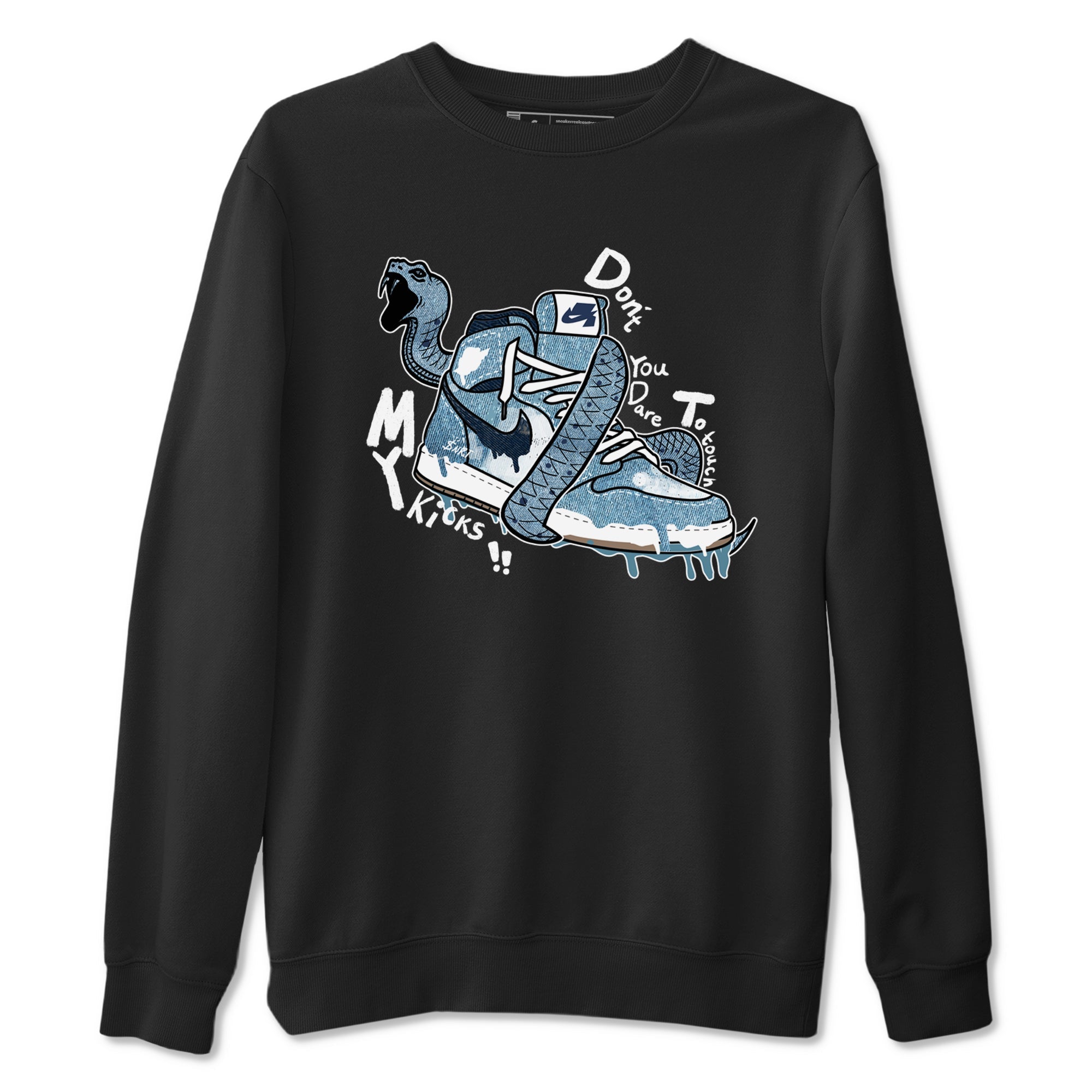 1s Denim shirts to match jordans Don't Touch My Kicks sneaker match tees Air Jordan 1 Denim SNRT Sneaker Tees streetwear brand Black 2 unisex cotton tee