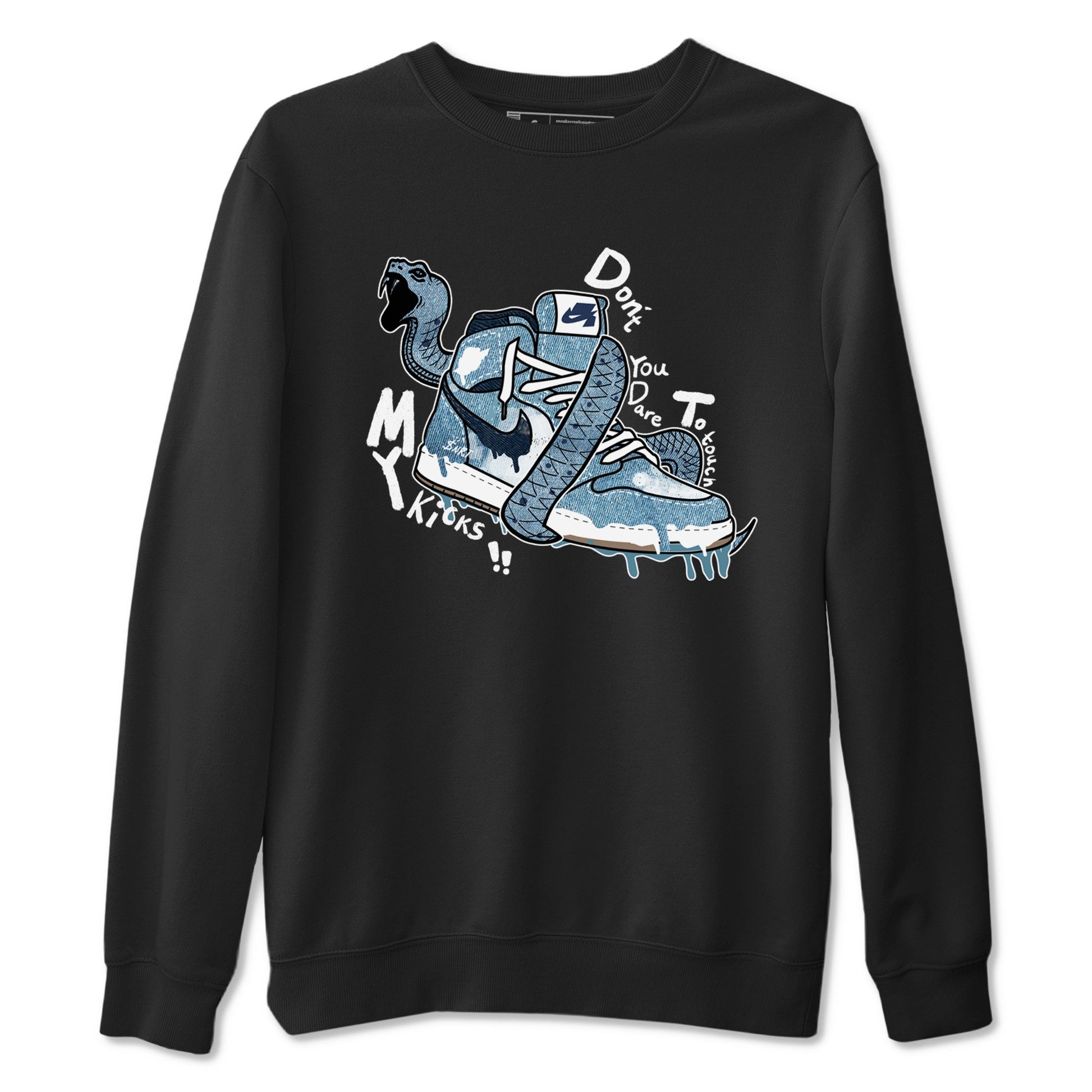 1s Denim shirts to match jordans Don't Touch My Kicks sneaker match tees Air Jordan 1 Denim SNRT Sneaker Tees streetwear brand Black 2 unisex cotton tee