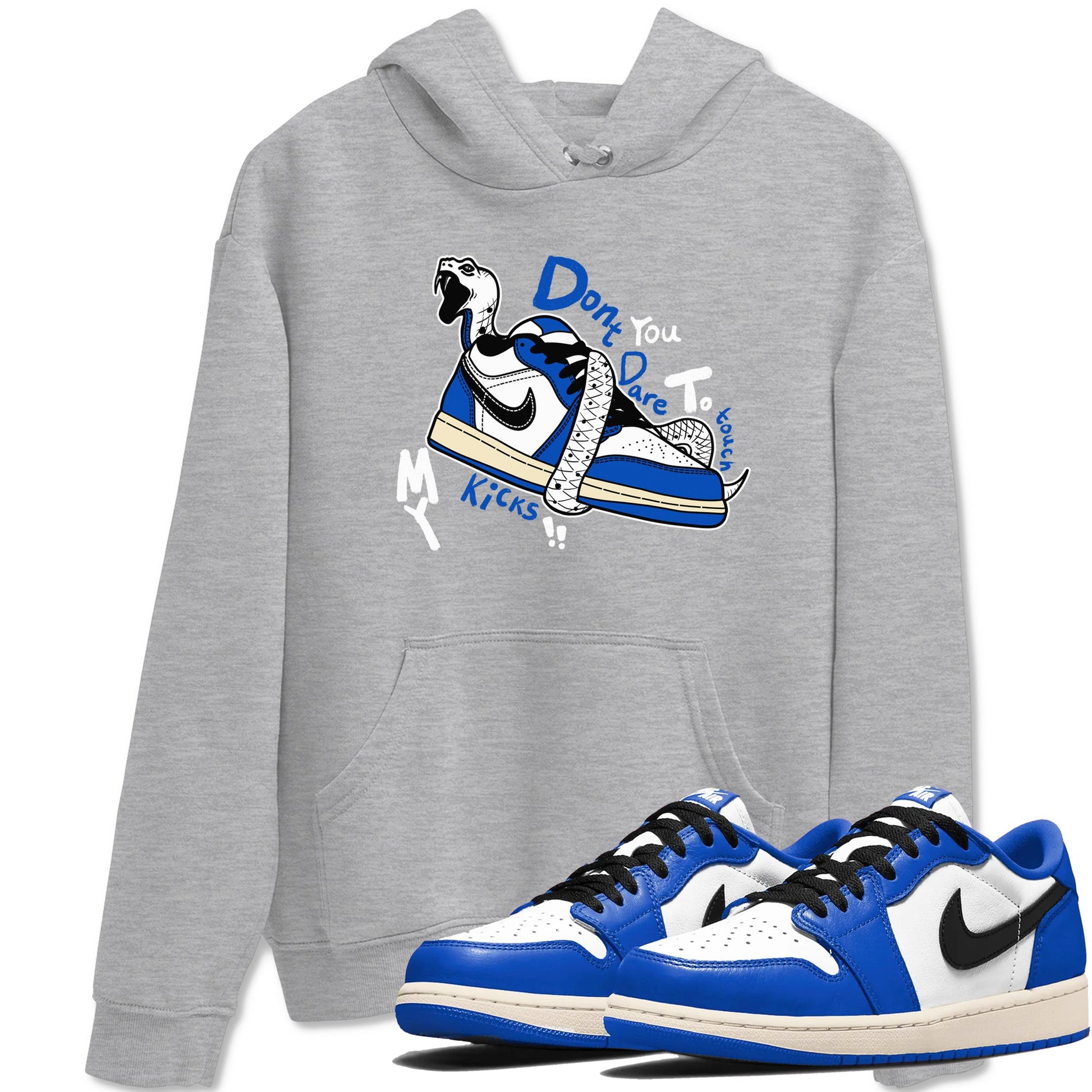 1s Game Royal shirts to match jordans Don't Touch My Kicks sneaker match tees Air Jordan 1 Retro Low OG Game Royal match shoes to clothes SNRT Sneaker Tees unisex cotton Heather Grey 1 shirts