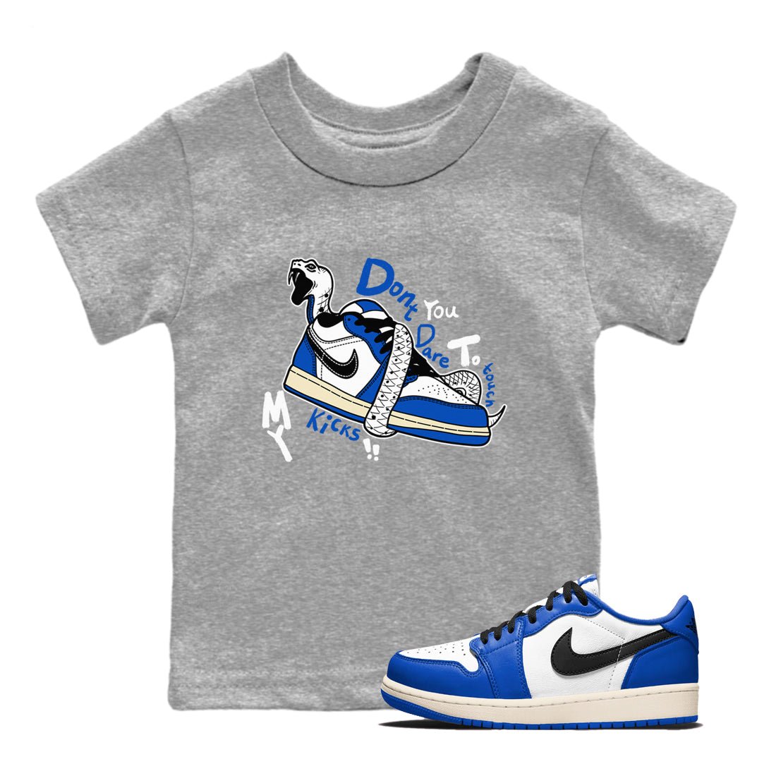 1s Game Royal shirts to match jordans Don't Touch My Kicks sneaker match tees Air Jordan 1 Retro Low OG Game Royal match shoes to clothes SNRT Sneaker Tees Youth Baby Heather Grey 1 tee