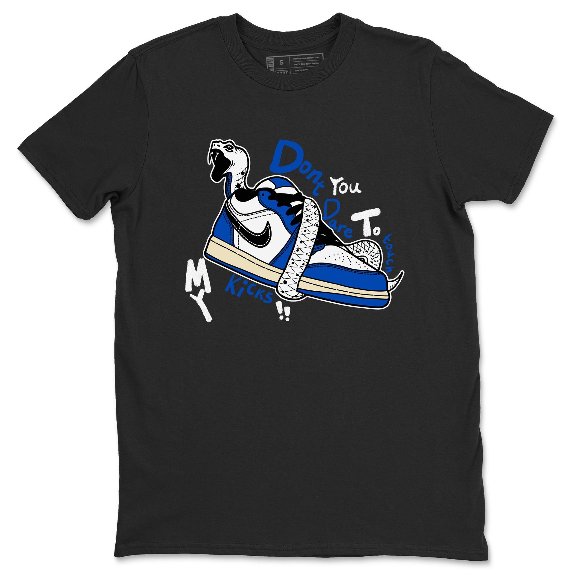 1s Game Royal shirts to match jordans Don't Touch My Kicks sneaker match tees Air Jordan 1 Retro Low OG Game Royal match shoes to clothes SNRT Sneaker Tees unisex cotton Black 2 shirts