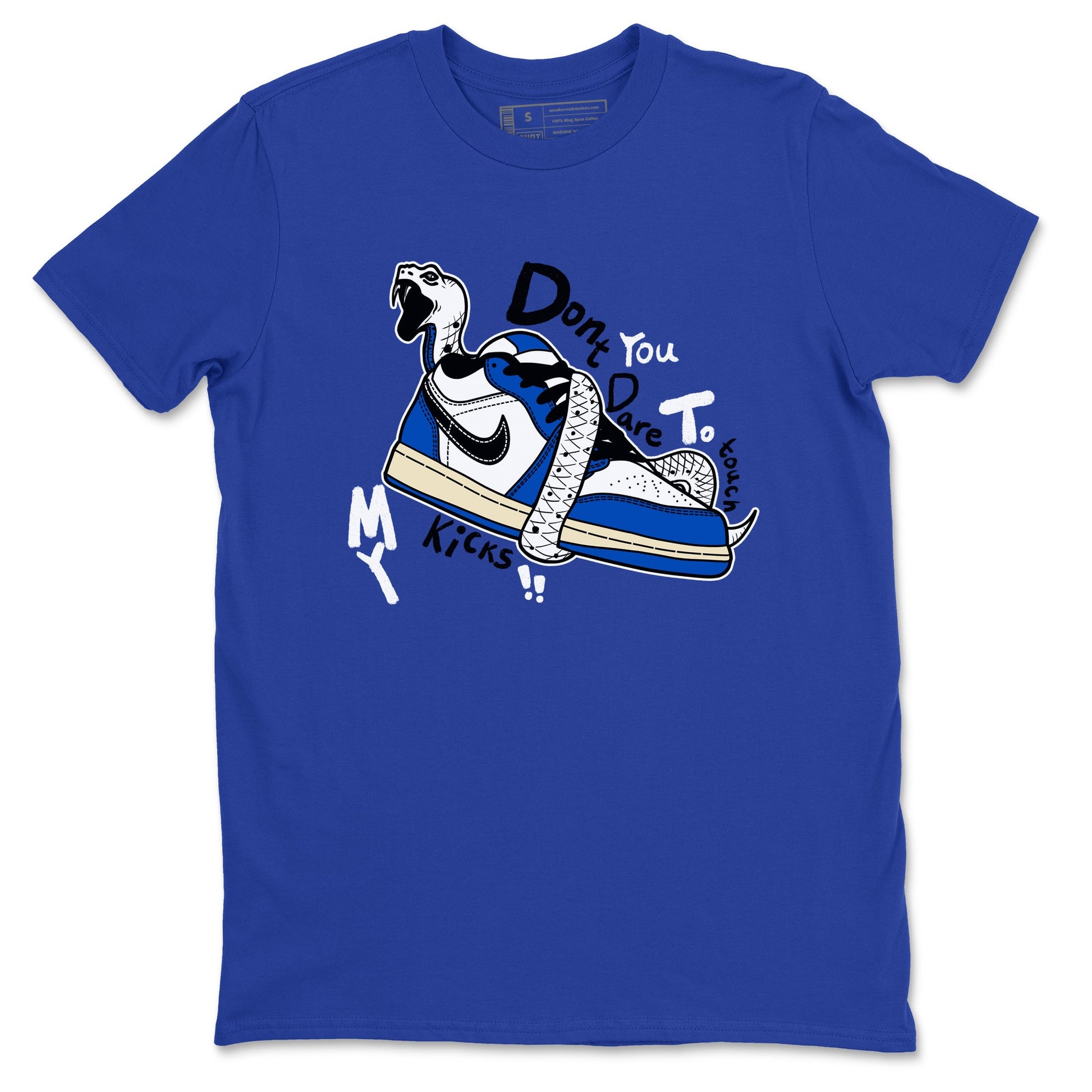 1s Game Royal shirts to match jordans Don't Touch My Kicks sneaker match tees Air Jordan 1 Retro Low OG Game Royal match shoes to clothes SNRT Sneaker Tees unisex cotton Royal Blue 2 shirts