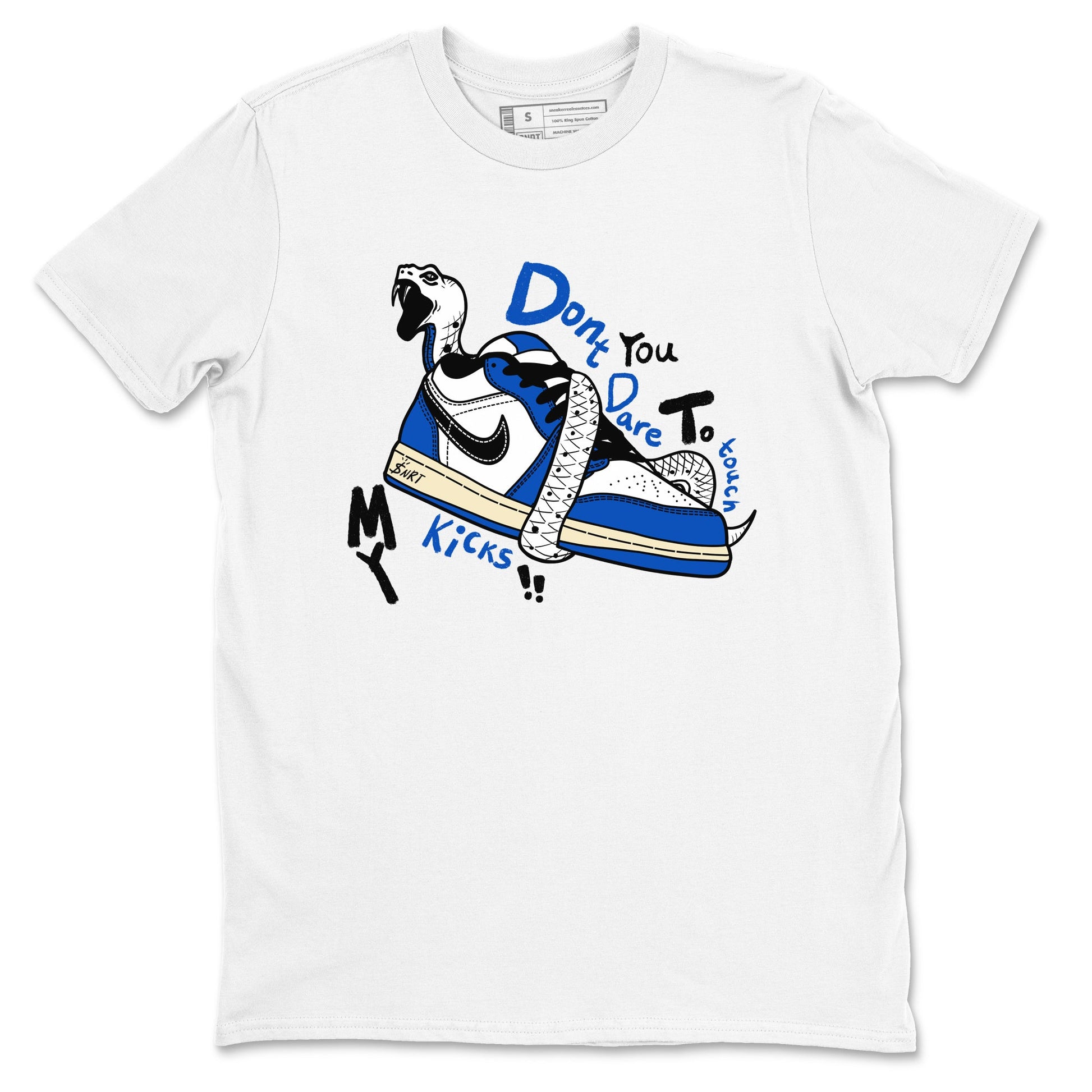 1s Game Royal shirts to match jordans Don't Touch My Kicks sneaker match tees Air Jordan 1 Retro Low OG Game Royal match shoes to clothes SNRT Sneaker Tees unisex cotton White 2 shirts