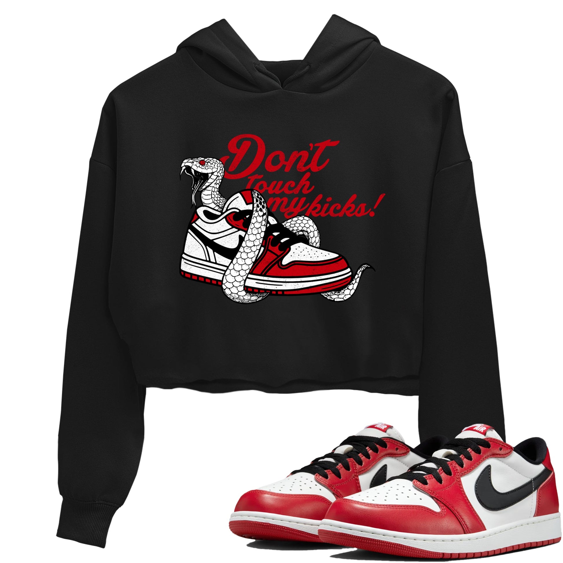 Best Sneakerfit graphic tee – Sneaker Tees To Match Air Jordan 1 Low Chicago Sneakers – Don't Touch My Kicks Crop T-Shirt Black 1