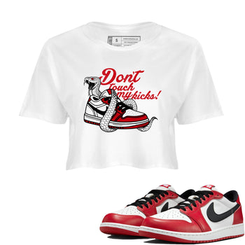 Best Sneakerfit graphic tee – Sneaker Tees To Match Air Jordan 1 Low Chicago Sneakers – Don't Touch My Kicks Crop T-Shirt White 1