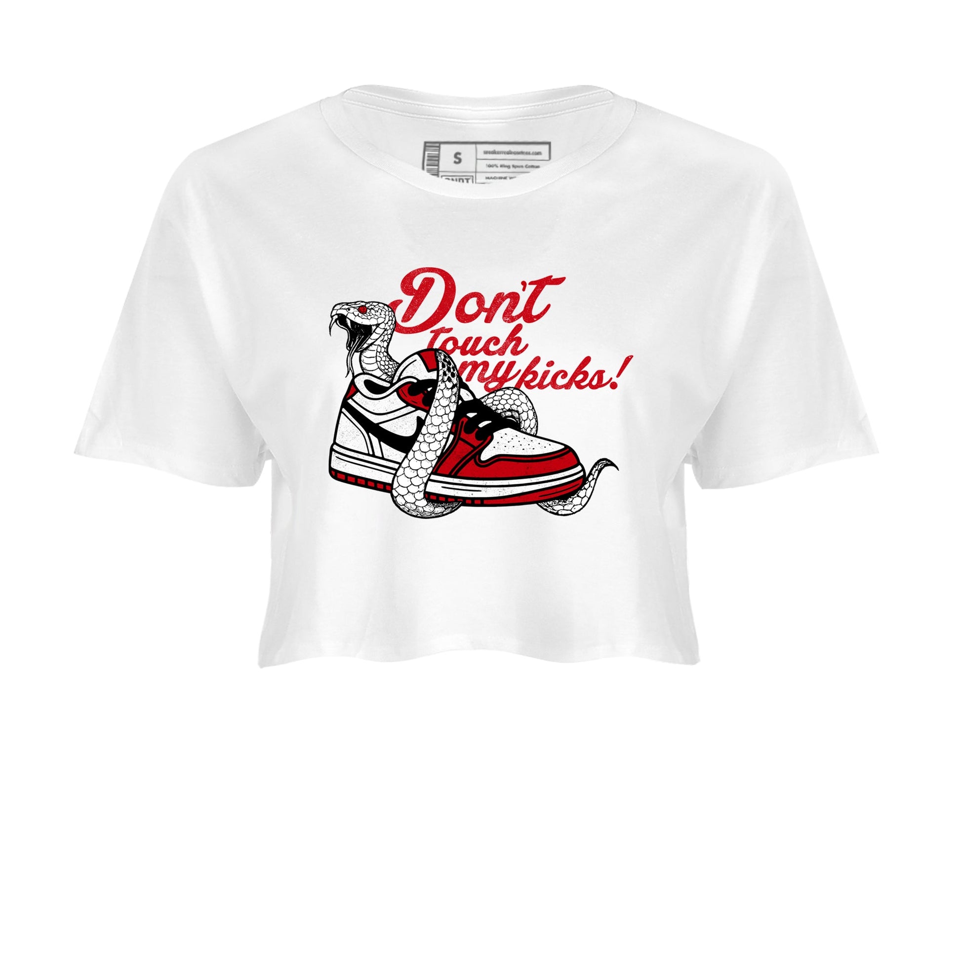 Best Sneakerfit graphic tee – Sneaker Tees To Match Air Jordan 1 Low Chicago Sneakers – Don't Touch My Kicks Crop T-Shirt White 2