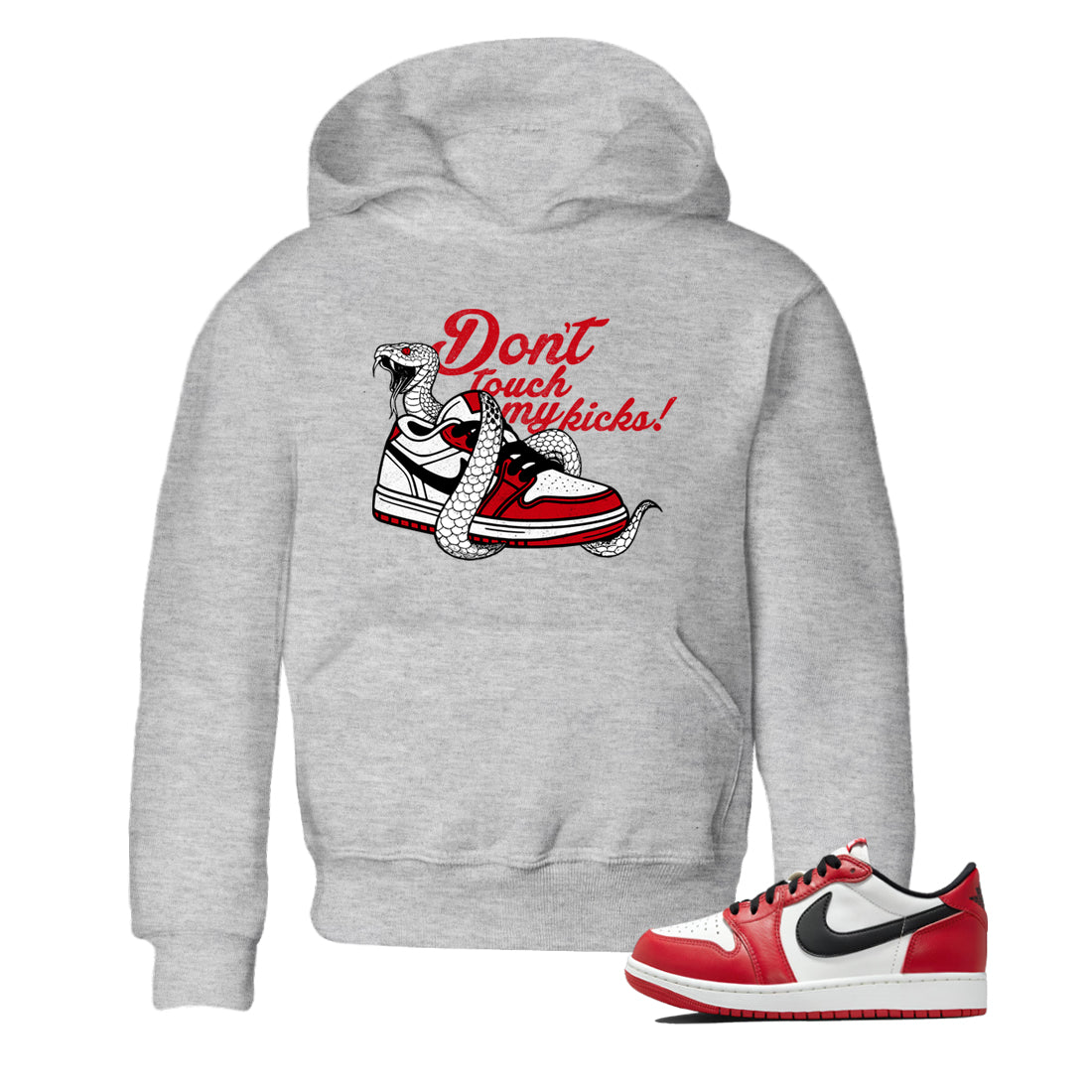 Best Sneakerfit graphic tee – Sneaker Tees To Match Air Jordan 1 Low Chicago Sneakers – Don't Touch My Kicks Kids T-Shirt Heather Grey 1